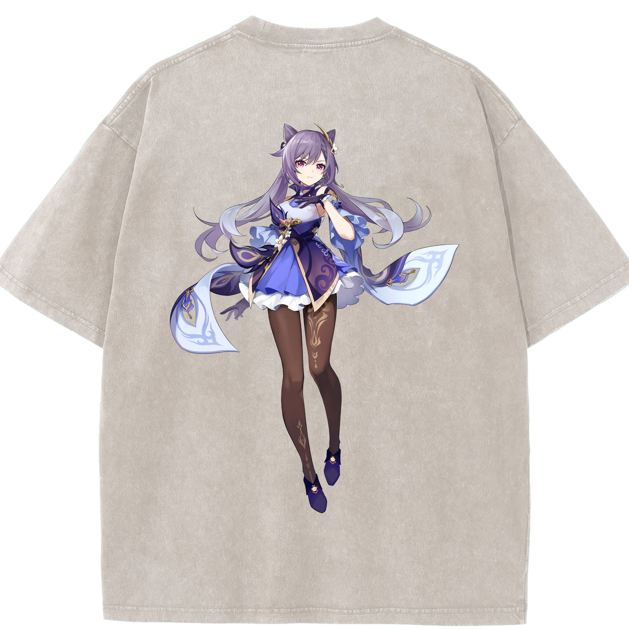 げんし神 刻晴 こくせい genshin Kokusei 綿100% ヴィンテージ風 半袖Tシャツ（背面プリント）
