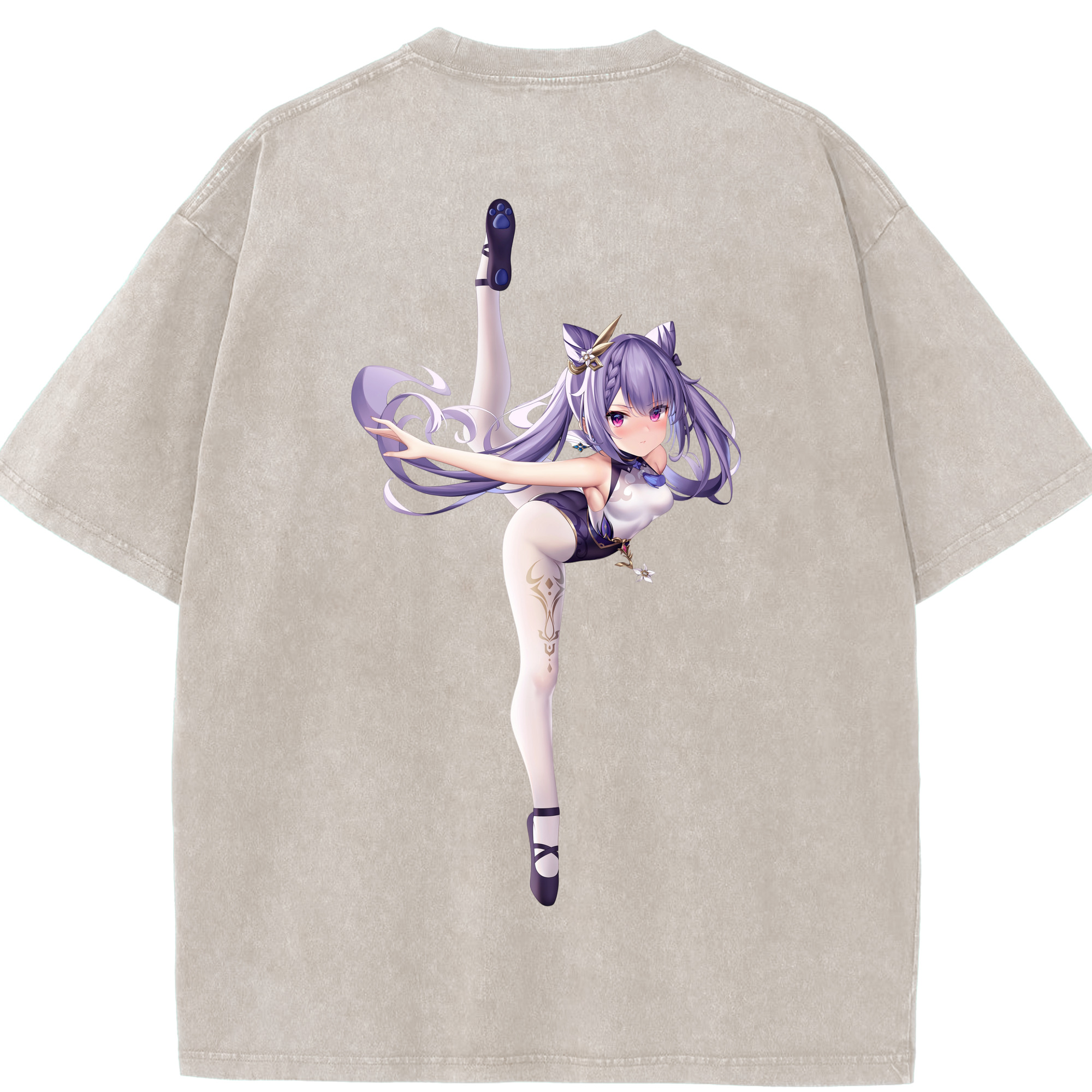 げんし神 刻晴 こくせい genshin Kokusei 綿100% ヴィンテージ風 半袖Tシャツ（背面プリント）