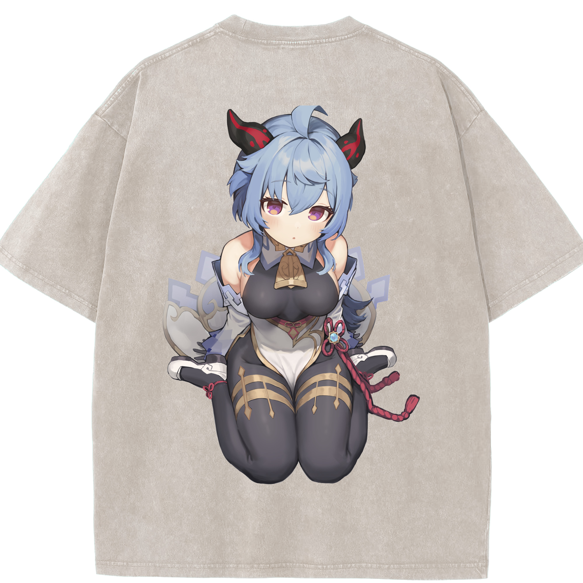 げんし神 甘雨 かんう genshin Ganyu 綿100% ヴィンテージ風 半袖Tシャツ（背面プリント）