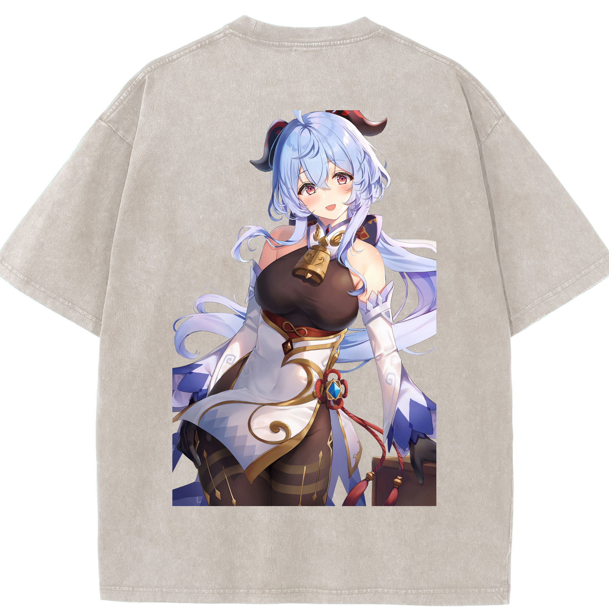 げんし神 甘雨 かんう genshin Ganyu 綿100% ヴィンテージ風 半袖Tシャツ（背面プリント）