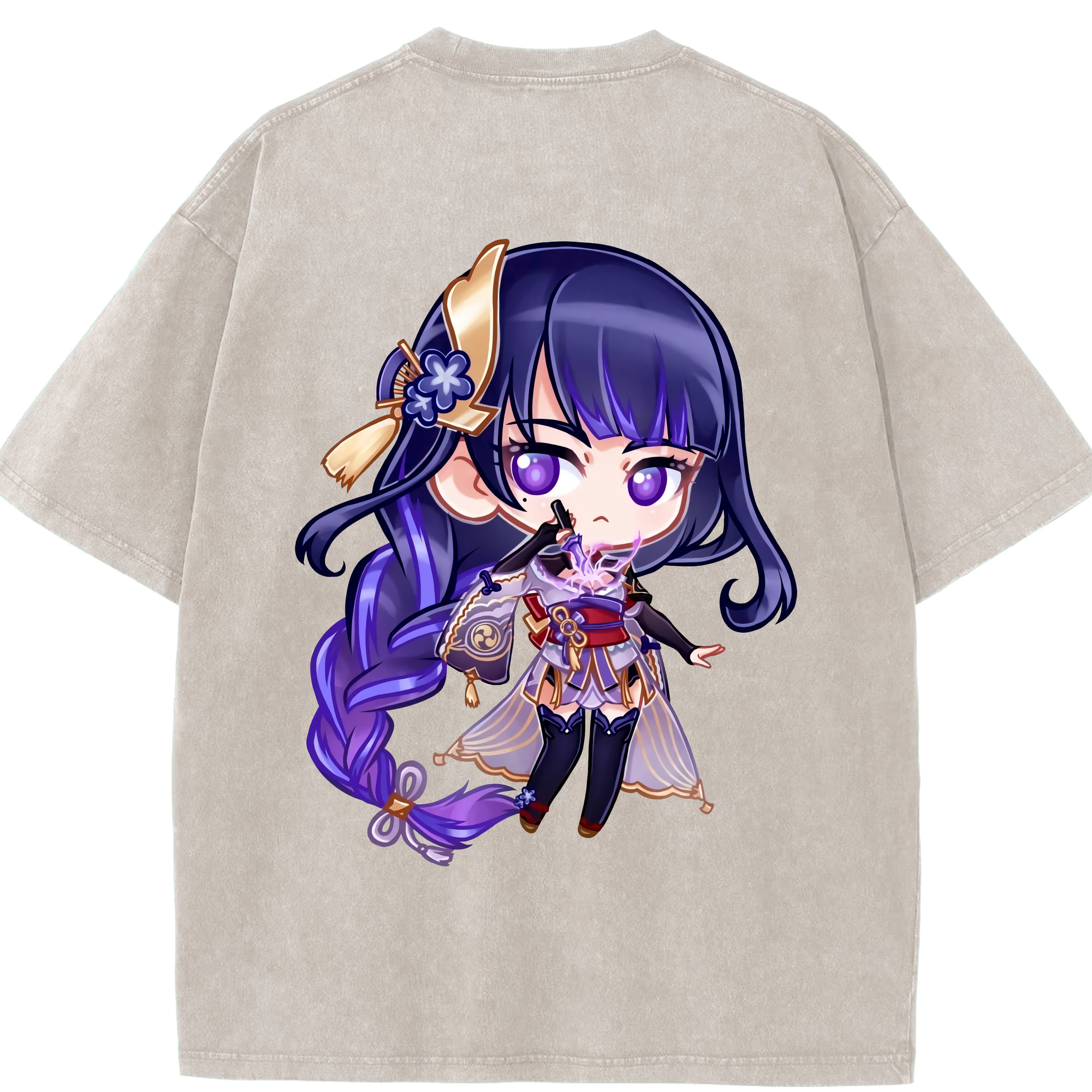 げんし神 雷電将軍 らいでんしょうぐん genshin Raiden Shogun 綿100% ヴィンテージ風 半袖Tシャツ（背面プリント）