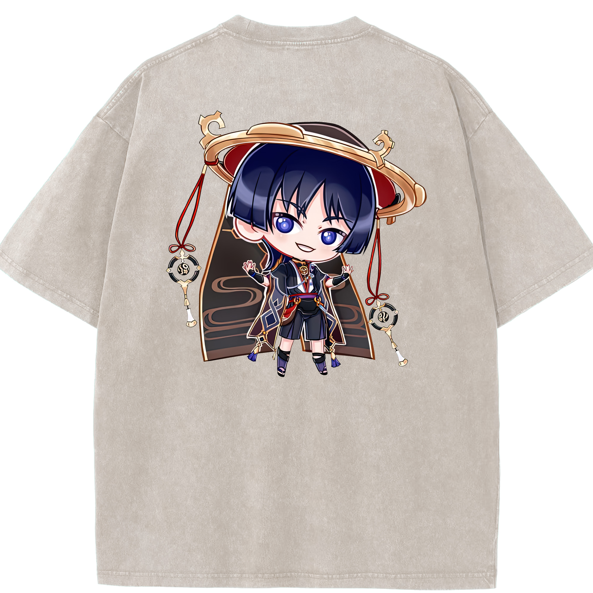 げんし神 さんペい genshin Sanpei 綿100% ヴィンテージ風 半袖Tシャツ（背面プリント）