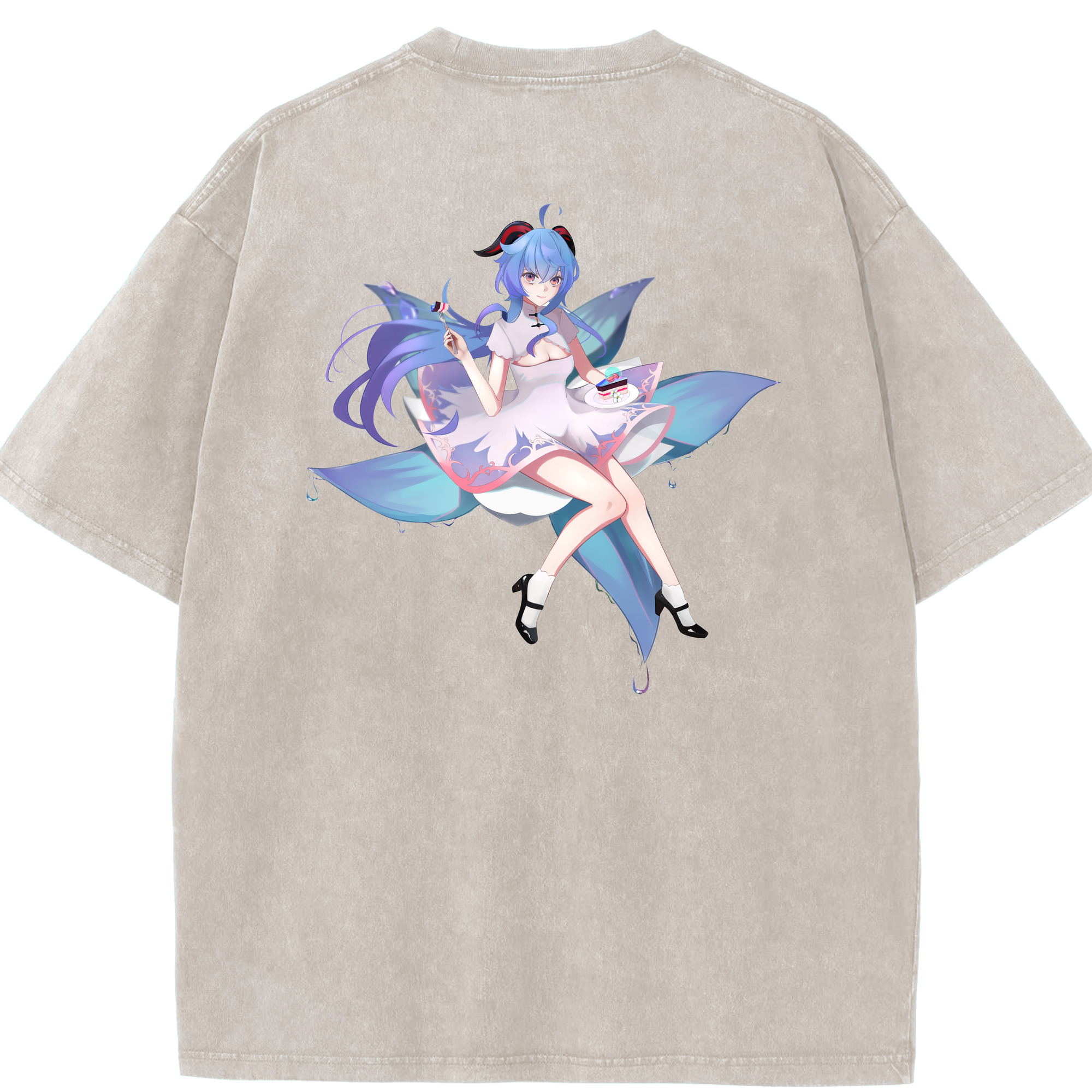 げんし神 甘雨 かんう genshin Ganyu 綿100% ヴィンテージ風 半袖Tシャツ（背面プリント）