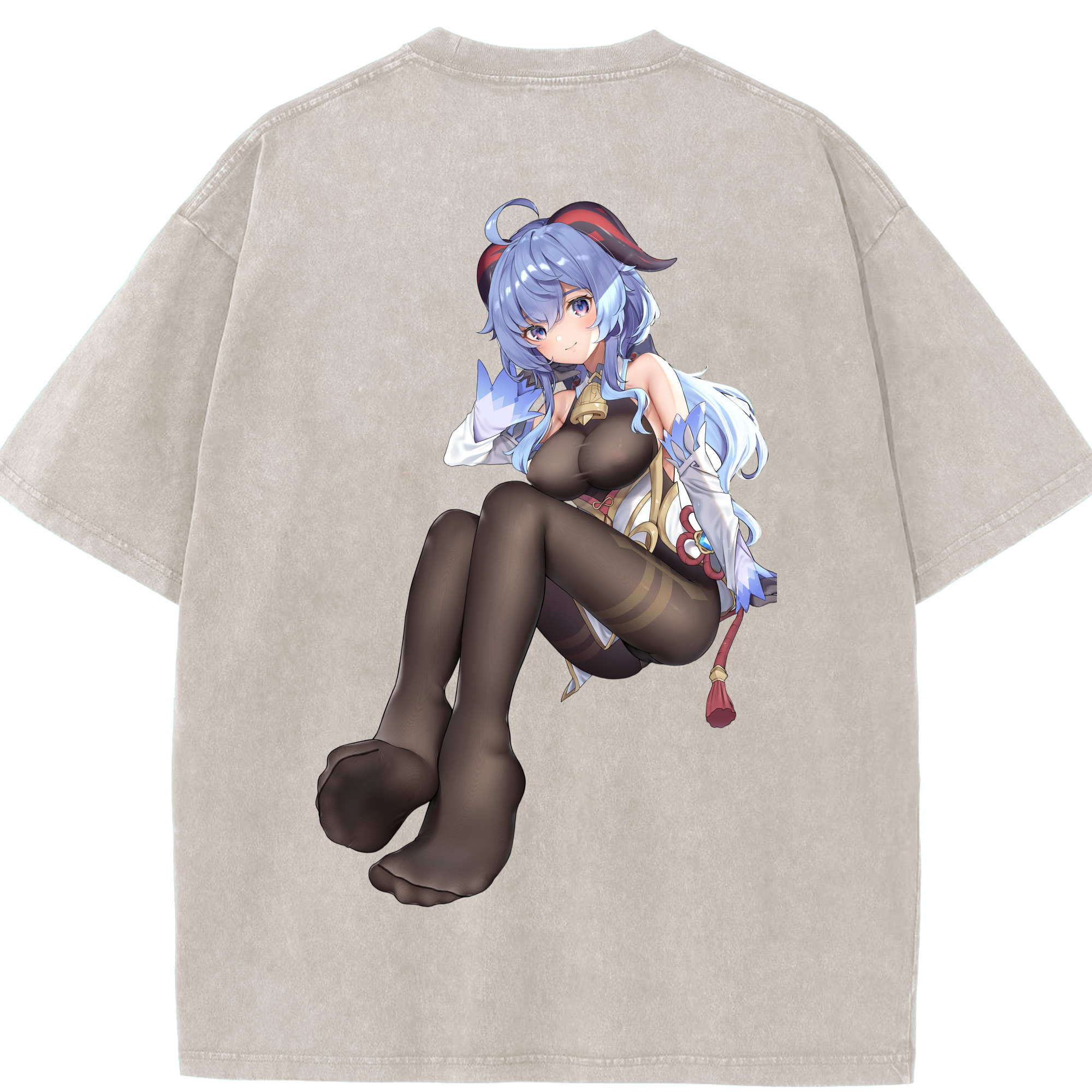 げんし神 甘雨 かんう genshin Ganyu 綿100% ヴィンテージ風 半袖Tシャツ（背面プリント）
