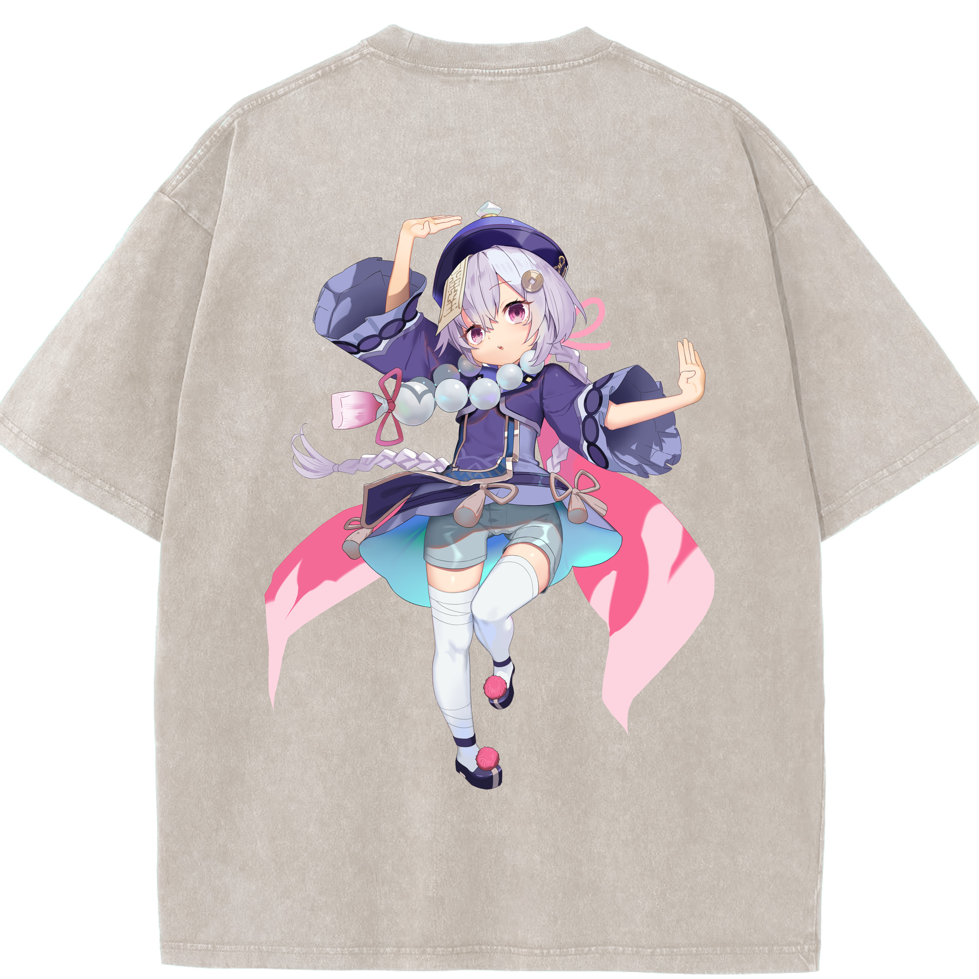 げんし神 七七 なな  genshin Nana 綿100% ヴィンテージ風 半袖Tシャツ（背面プリント）