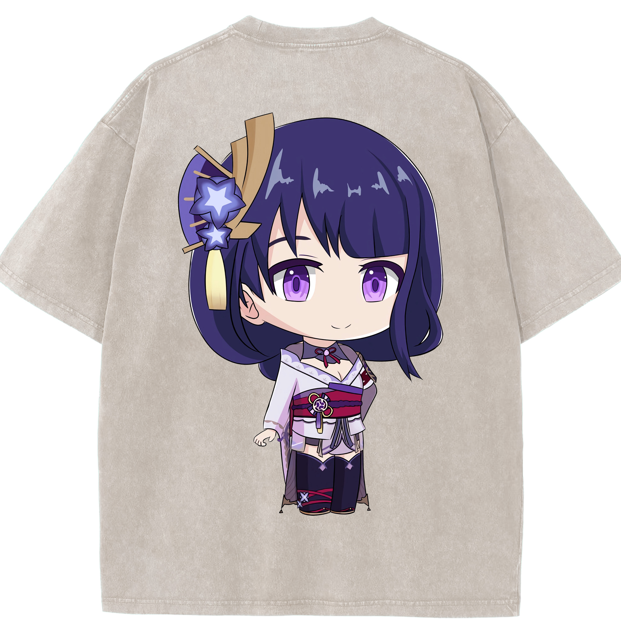 げんし神 雷電将軍 らいでんしょうぐん genshin Raiden Shogun 綿100% ヴィンテージ風 半袖Tシャツ（背面プリント）