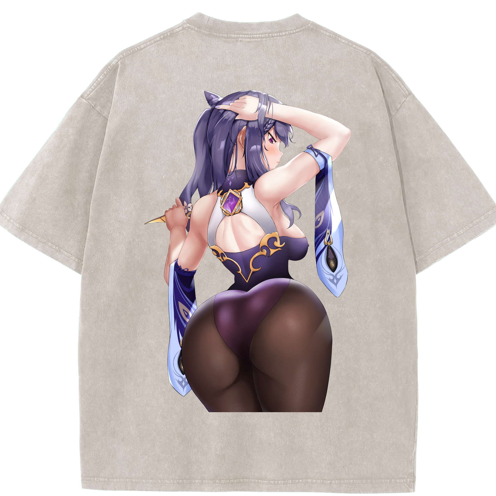 げんし神 刻晴 こくせい genshin Kokusei 綿100% ヴィンテージ風 半袖Tシャツ（背面プリント）