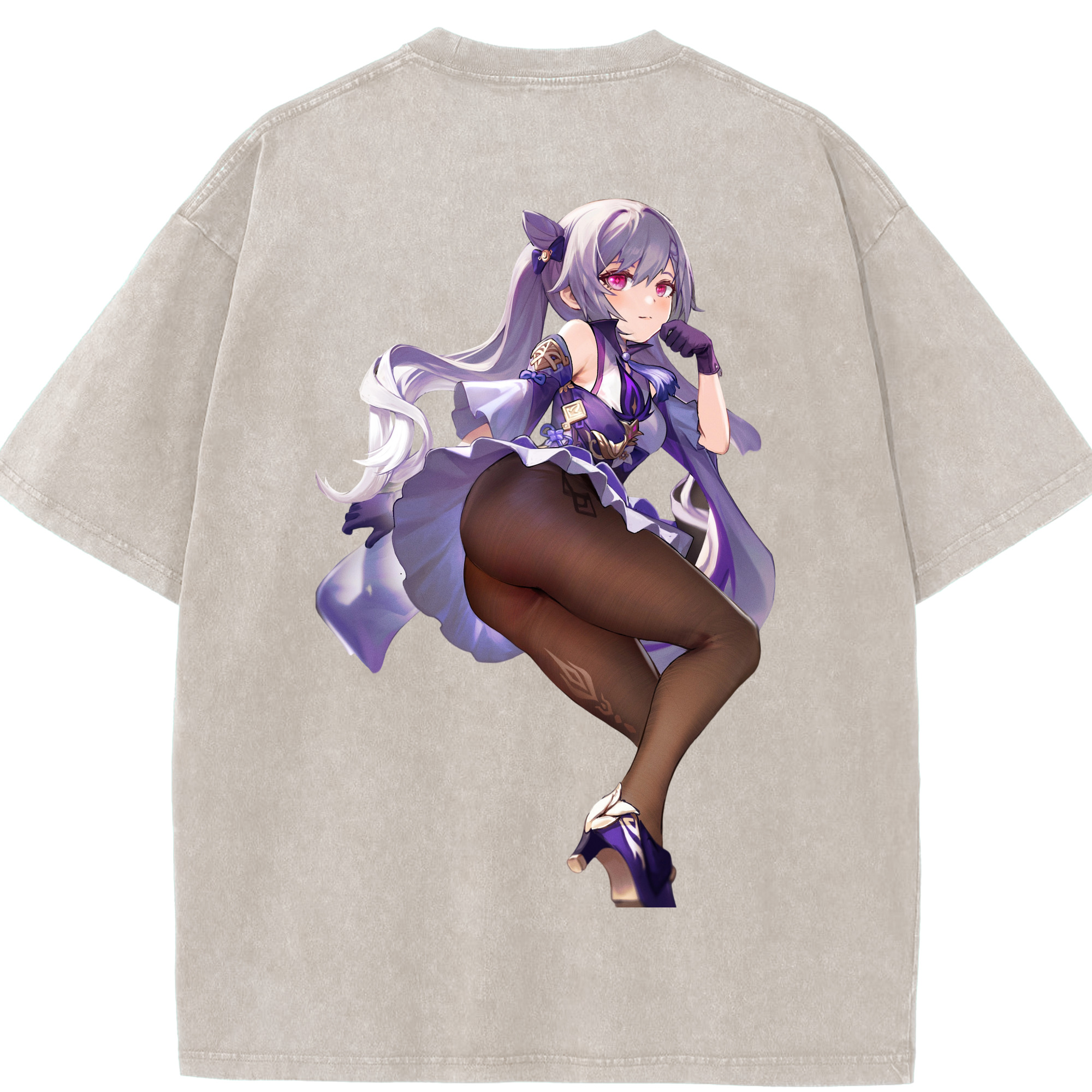 げんし神 刻晴 こくせい genshin Kokusei 綿100% ヴィンテージ風 半袖Tシャツ（背面プリント）