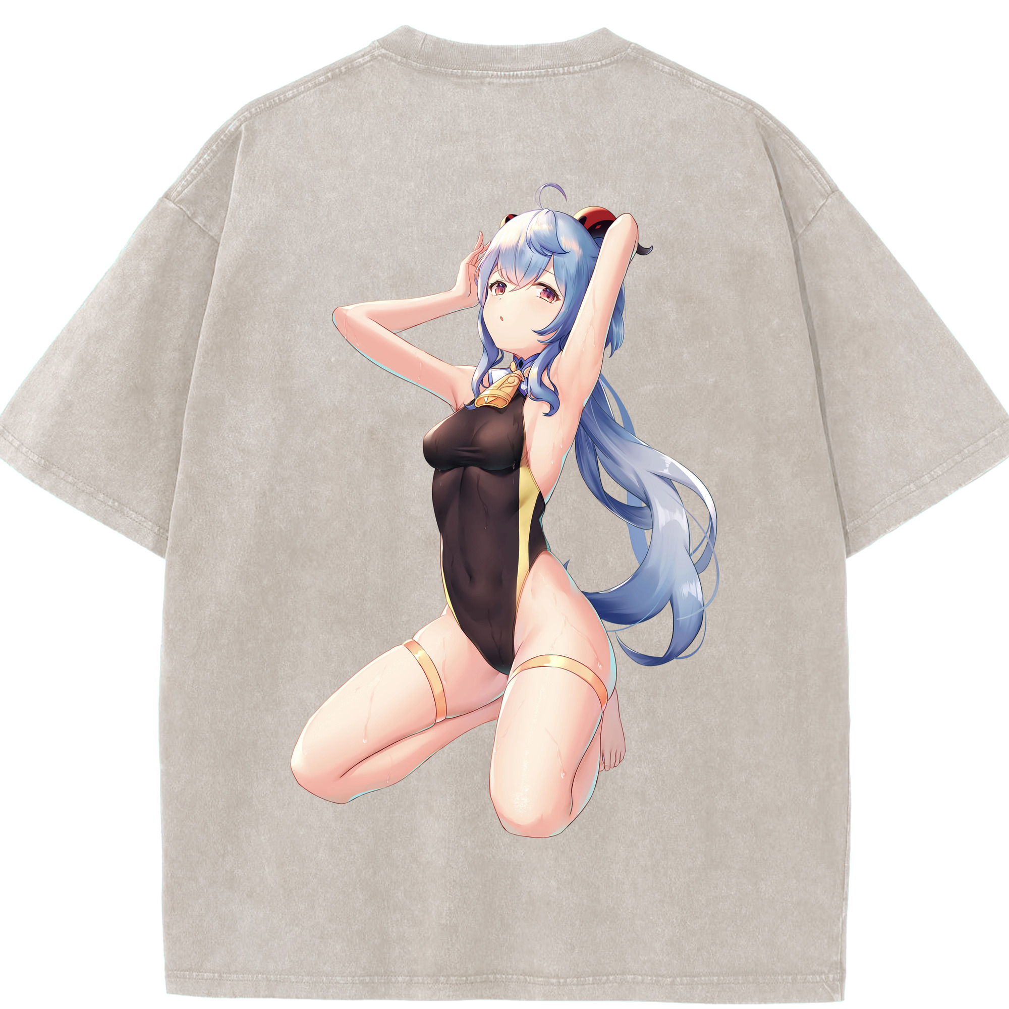 げんし神 甘雨 かんう genshin Ganyu 綿100% ヴィンテージ風 半袖Tシャツ（背面プリント）