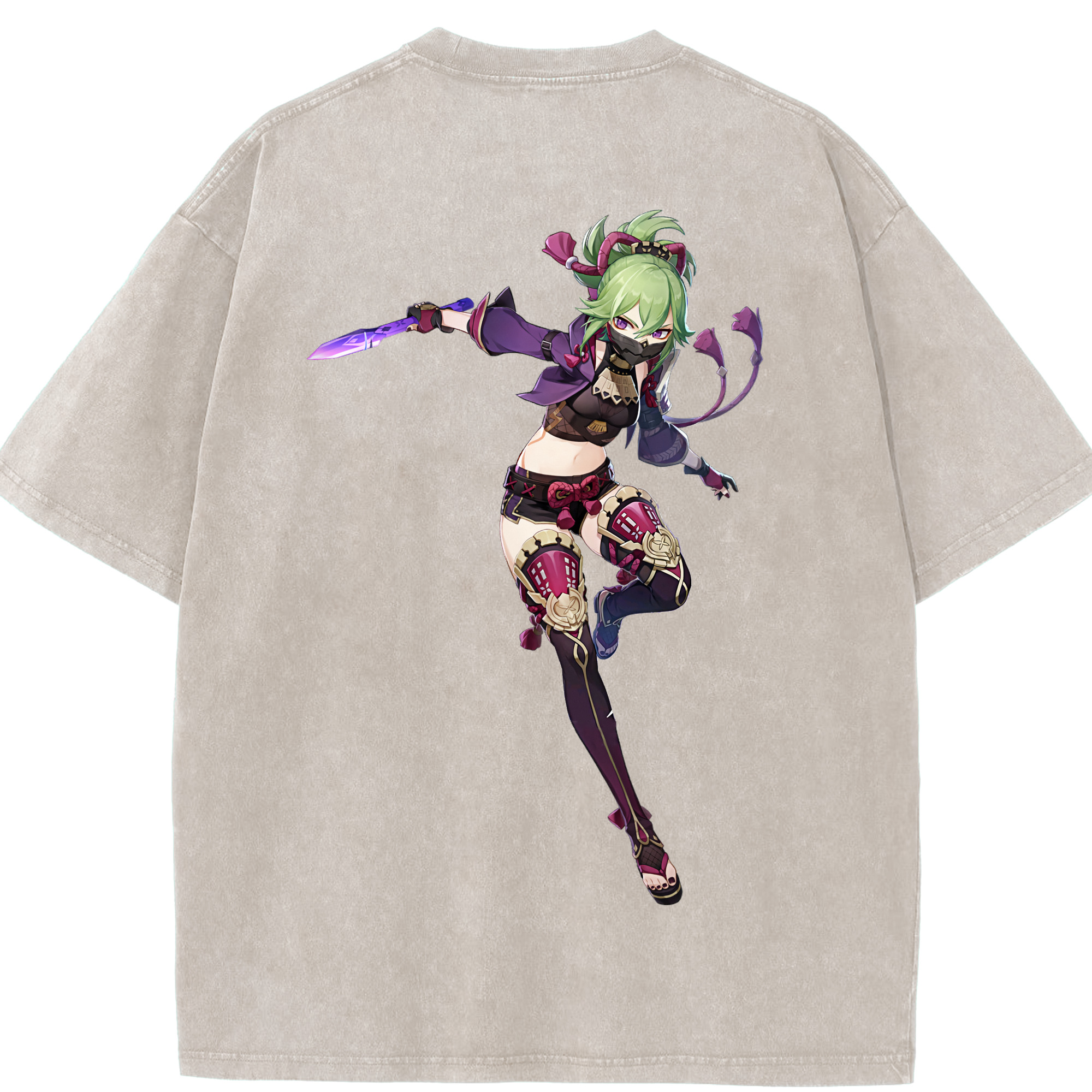 げんし神  久岐忍 くき しのぶ genshin Kuki Shinobu 綿100% ヴィンテージ風 半袖Tシャツ（背面プリント）