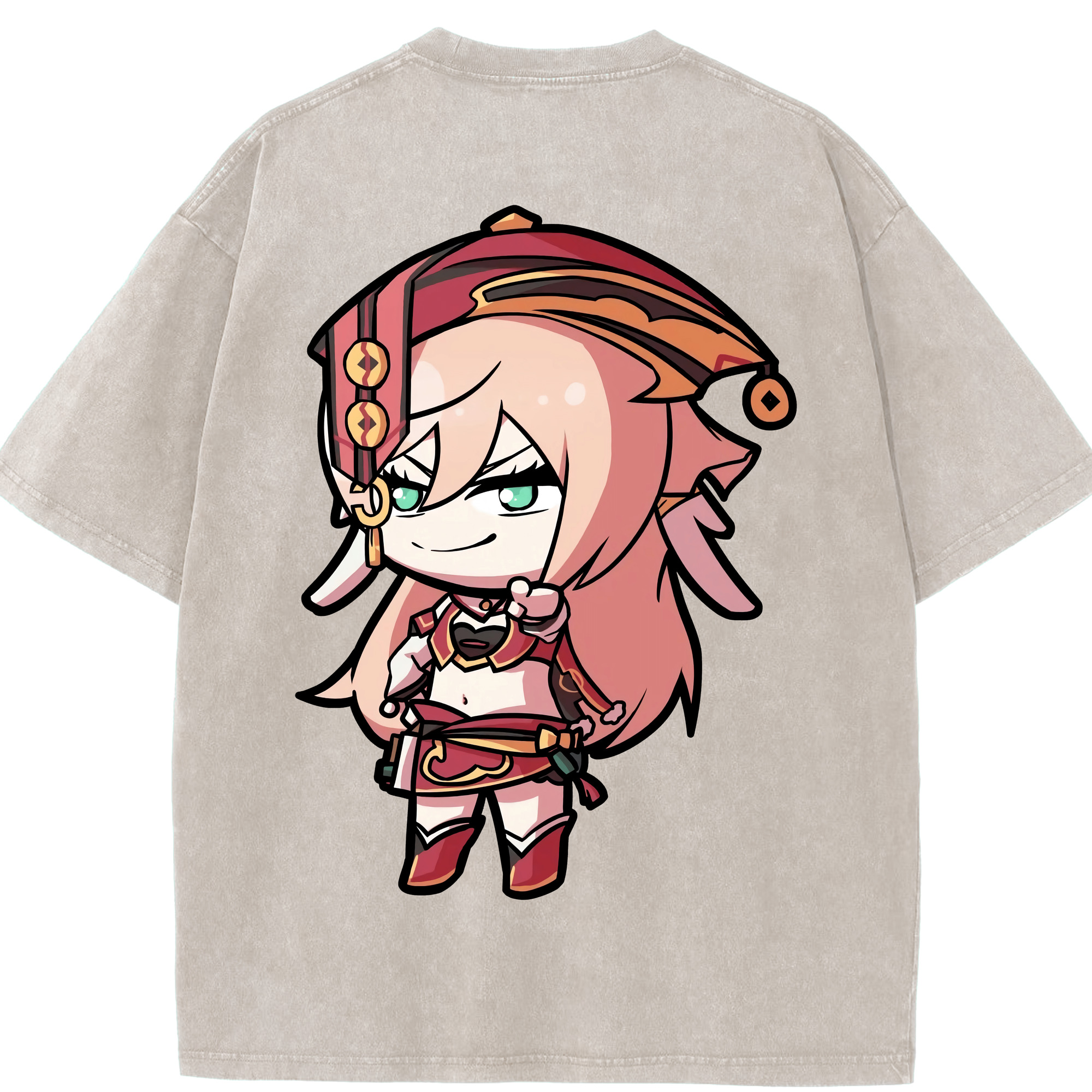 げんし神 ヤンフェイ genshin Yanfei 綿100% ヴィンテージ風 半袖Tシャツ（背面プリント）
