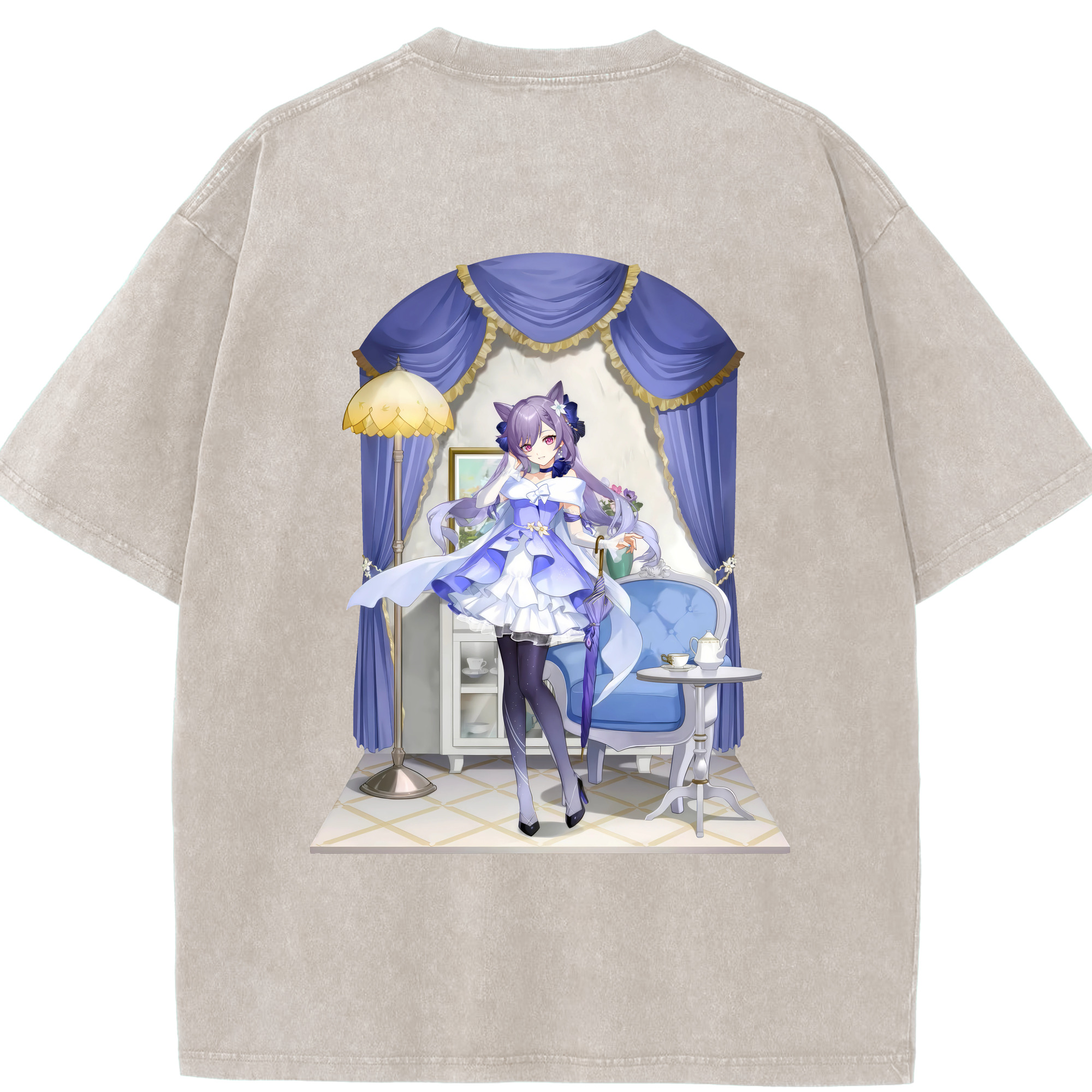 げんし神 刻晴 こくせい genshin Kokusei 綿100% ヴィンテージ風 半袖Tシャツ（背面プリント）