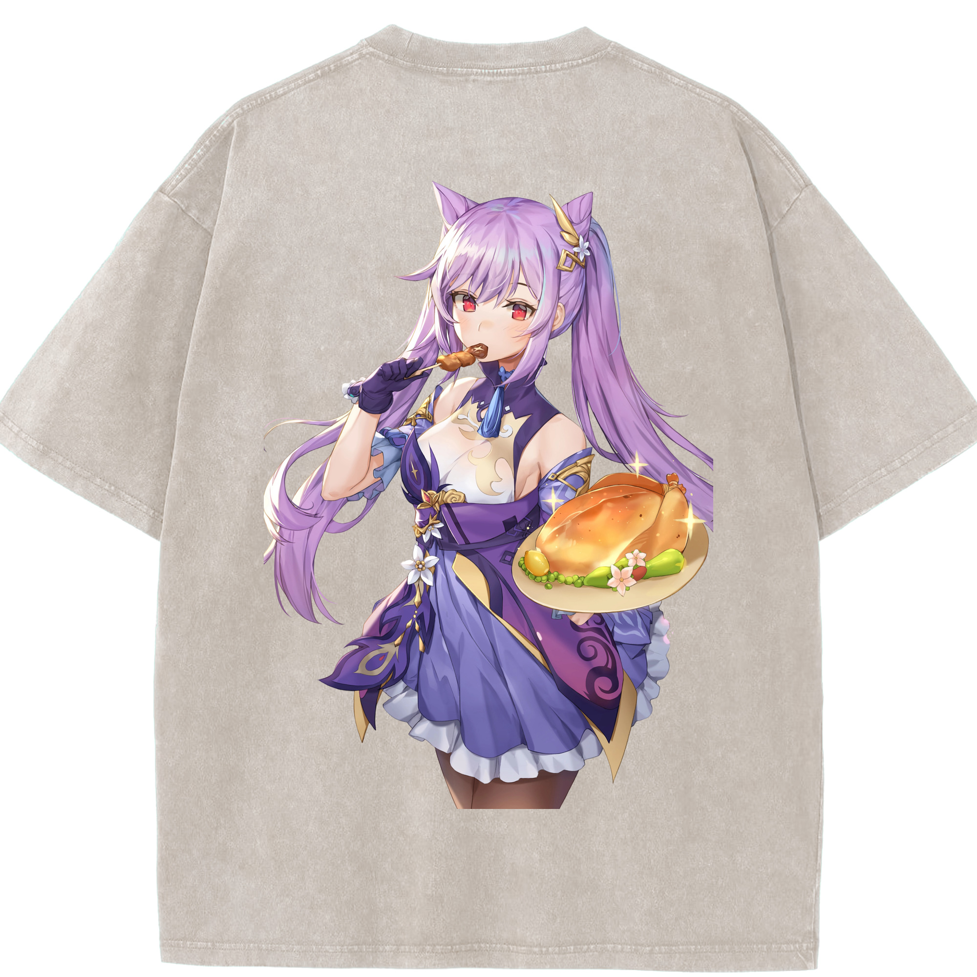 げんし神 刻晴 こくせい genshin Kokusei 綿100% ヴィンテージ風 半袖Tシャツ（背面プリント）