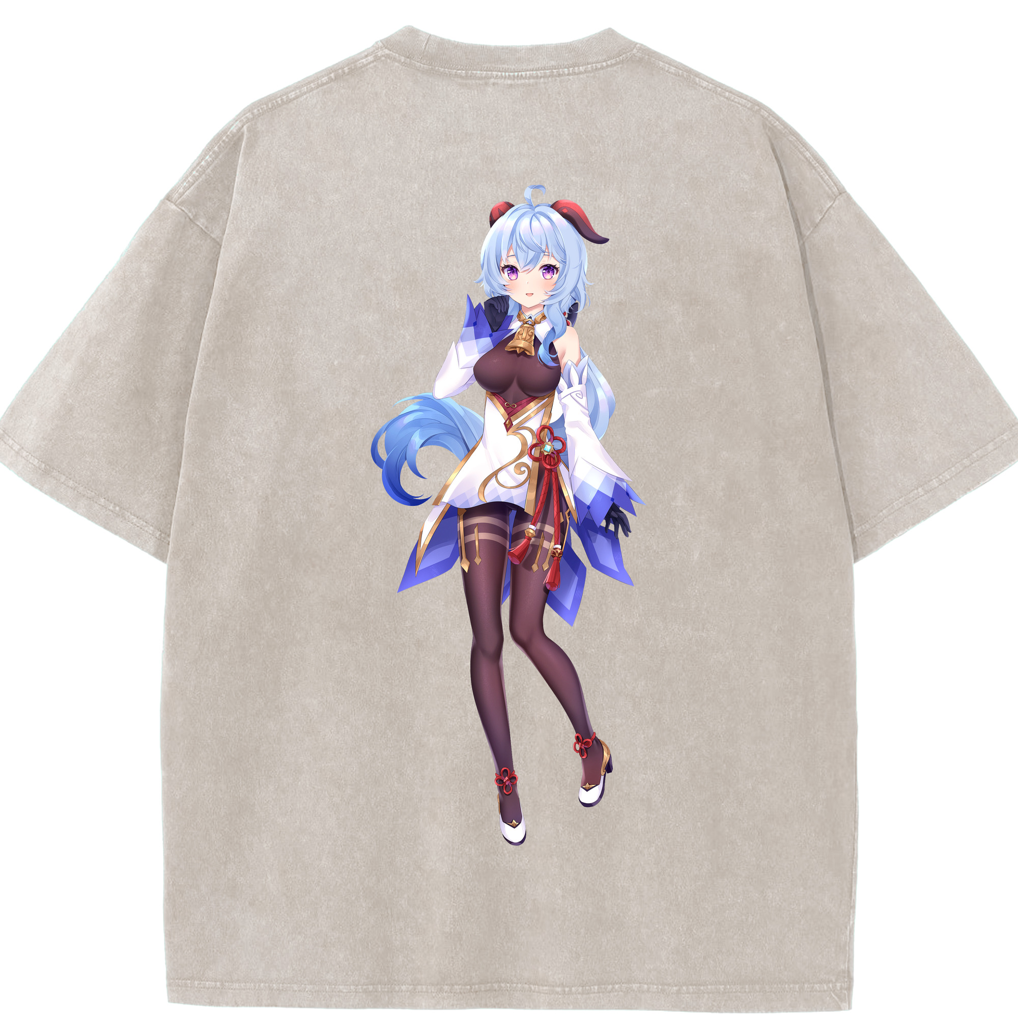 げんし神 甘雨 かんう genshin Ganyu 綿100% ヴィンテージ風 半袖Tシャツ（背面プリント）