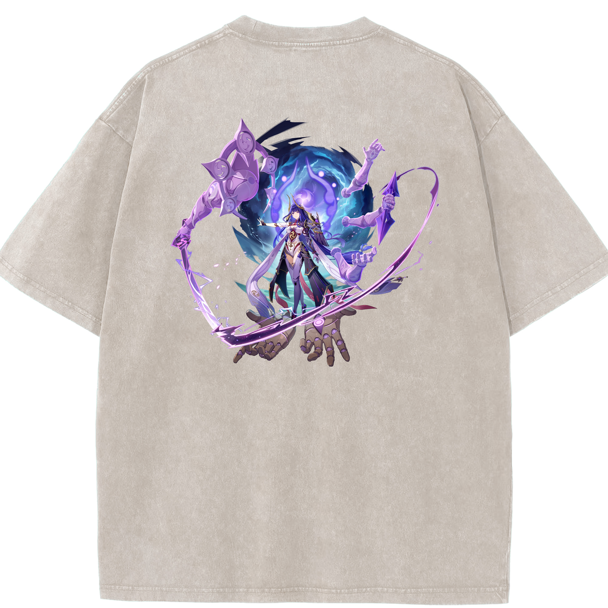 げんし神 雷電将軍 らいでんしょうぐん genshin Raiden Shogun 綿100% ヴィンテージ風 半袖Tシャツ（背面プリント）