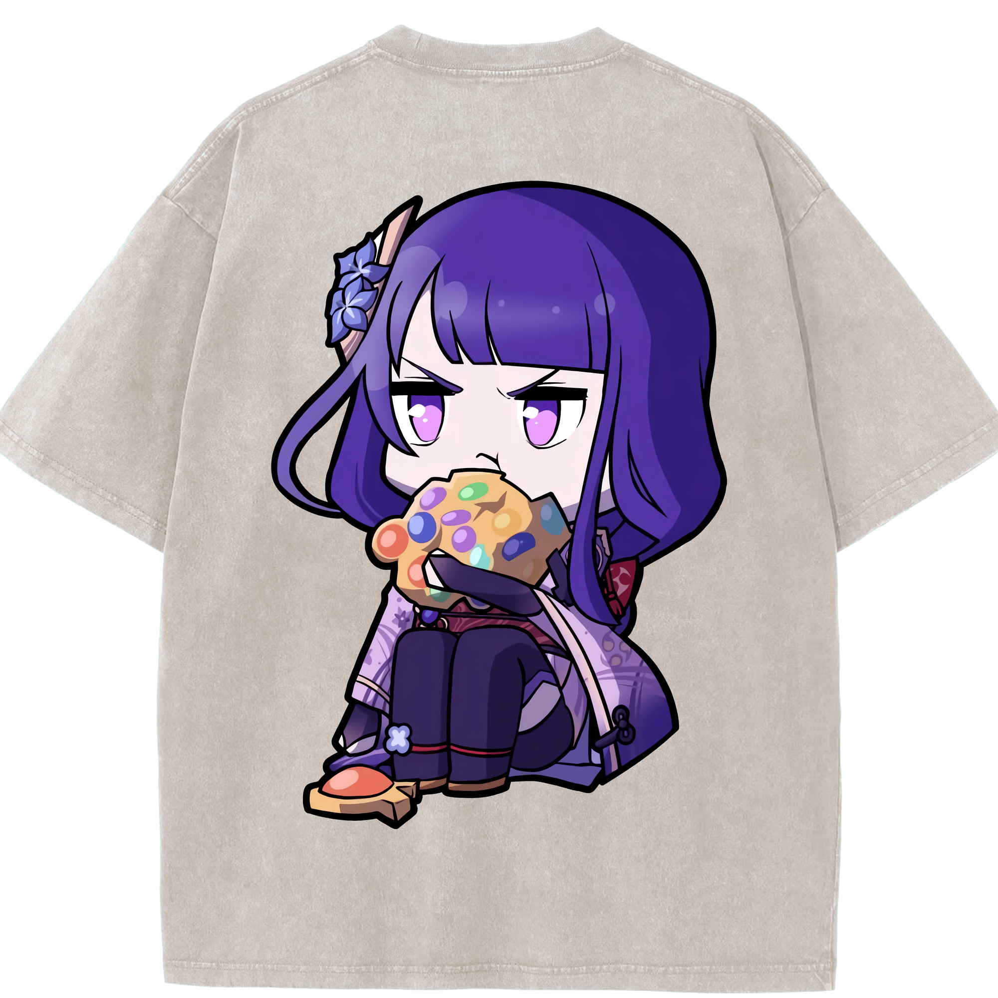 げんし神 雷電将軍 らいでんしょうぐん genshin Raiden Shogun 綿100% ヴィンテージ風 半袖Tシャツ（背面プリント）
