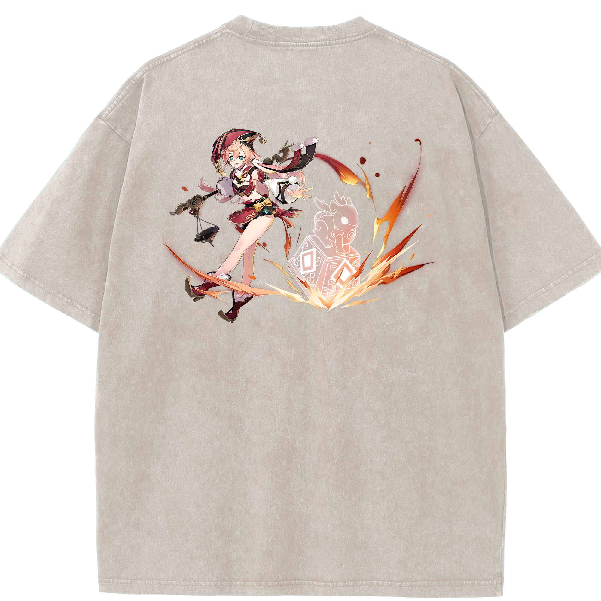 げんし神 ヤンフェイ genshin Yanfei 綿100% ヴィンテージ風 半袖Tシャツ（背面プリント）