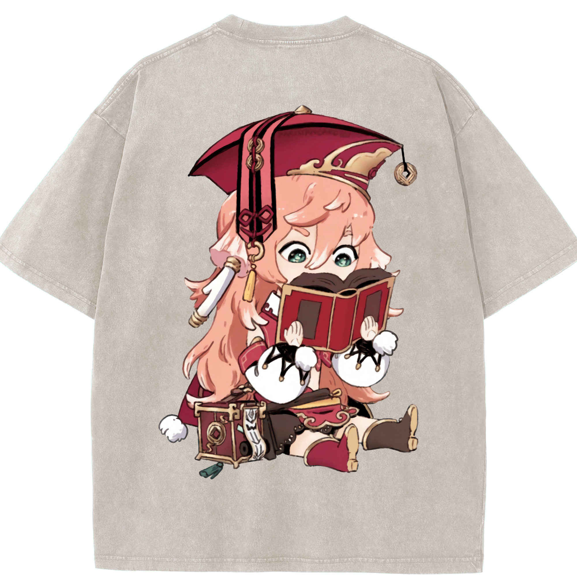 げんし神 ヤンフェイ genshin Yanfei 綿100% ヴィンテージ風 半袖Tシャツ（背面プリント）