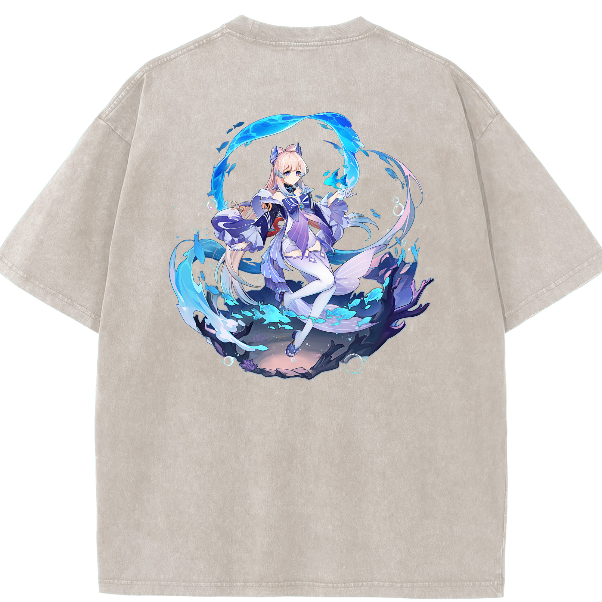 げんし神 珊瑚宮心海 サンゴノミヤ・ココミ genshin Sangonomiya Kokomi 綿100% ヴィンテージ風 半袖Tシャツ（背面プリント）