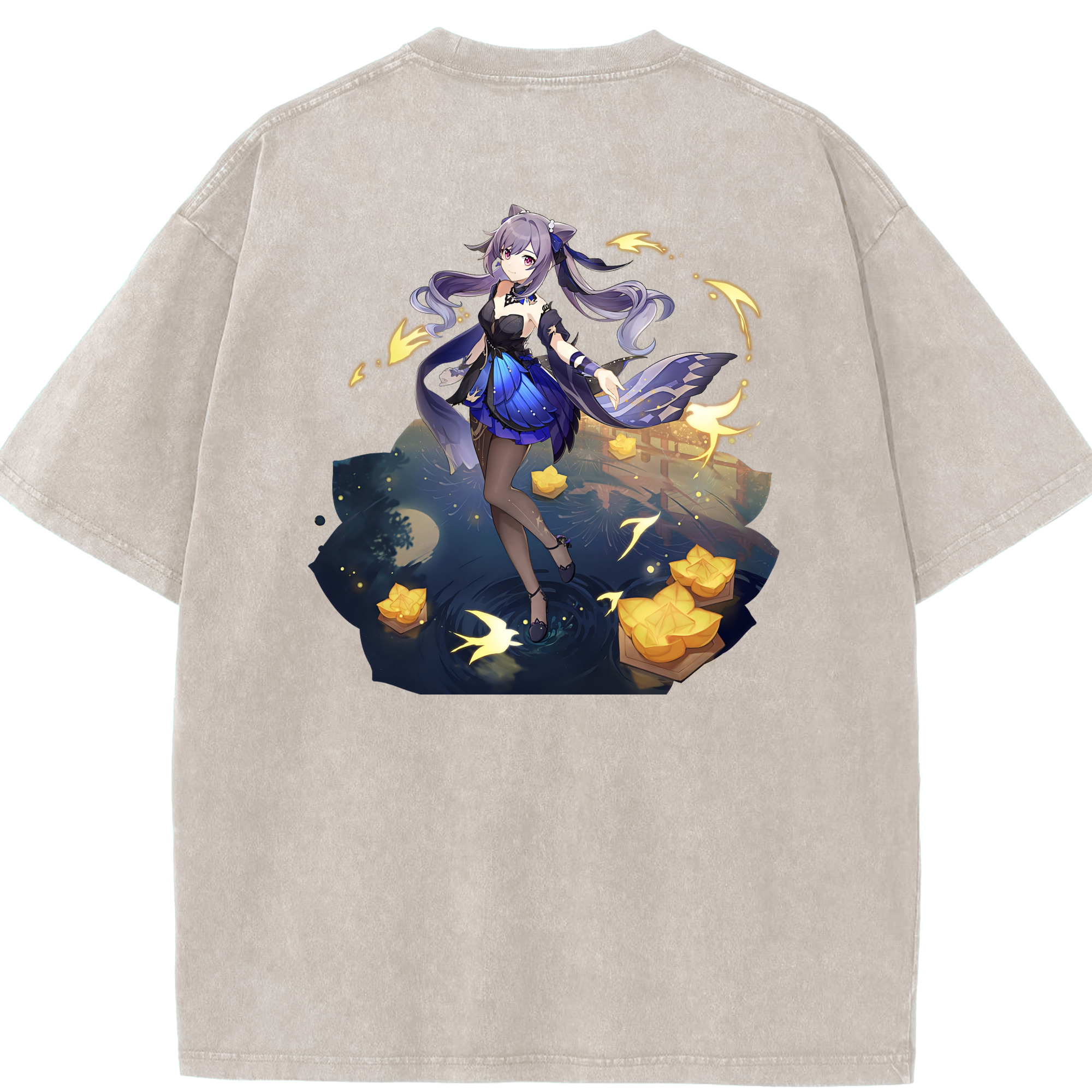 げんし神 刻晴 こくせい genshin Kokusei 綿100% ヴィンテージ風 半袖Tシャツ（背面プリント）
