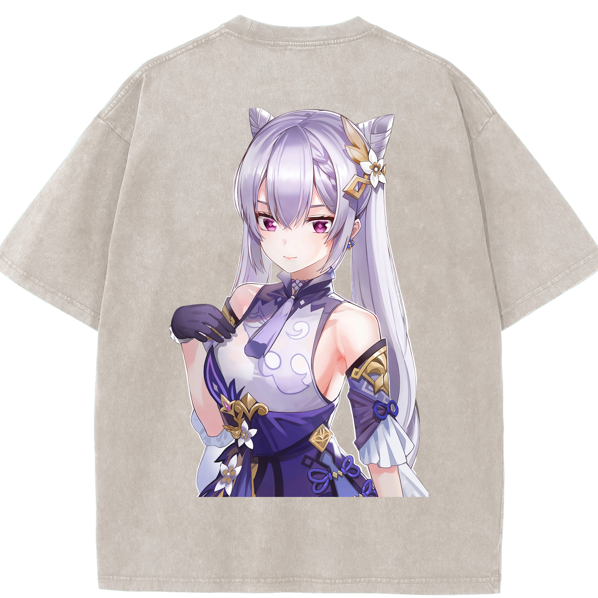 げんし神 刻晴 こくせい genshin Kokusei 綿100% ヴィンテージ風 半袖Tシャツ（背面プリント）