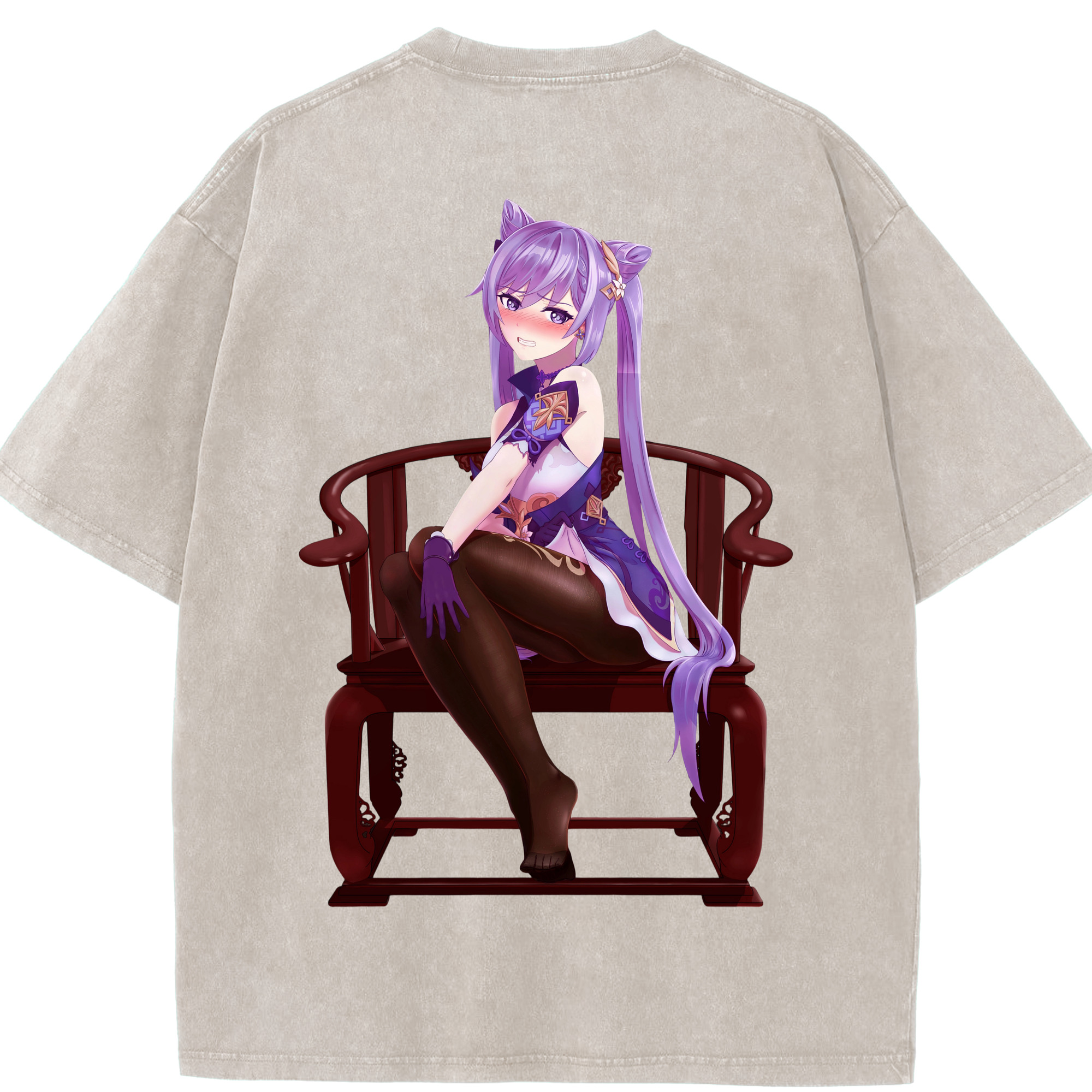 げんし神 刻晴 こくせい genshin Kokusei 綿100% ヴィンテージ風 半袖Tシャツ（背面プリント）