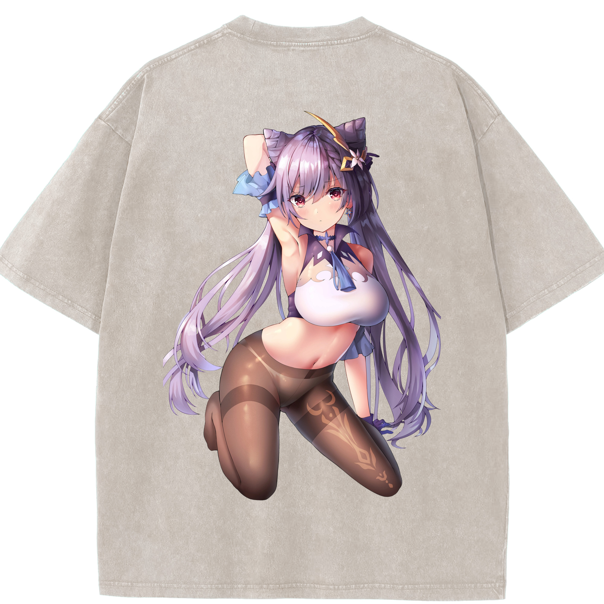 げんし神 刻晴 こくせい genshin Kokusei 綿100% ヴィンテージ風 半袖Tシャツ（背面プリント）