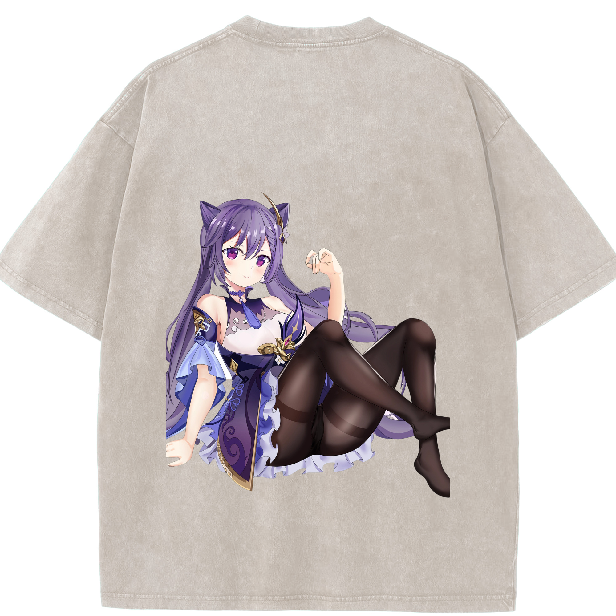げんし神 刻晴 こくせい genshin Kokusei 綿100% ヴィンテージ風 半袖Tシャツ（背面プリント）