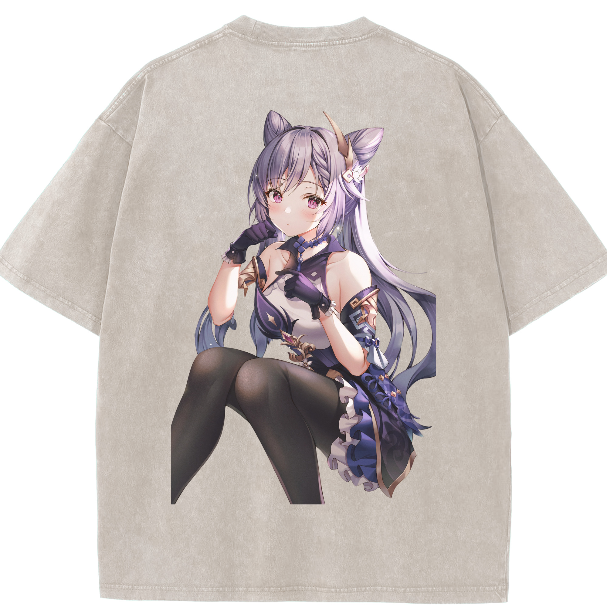 げんし神 刻晴 こくせい genshin Kokusei 綿100% ヴィンテージ風 半袖Tシャツ（背面プリント）