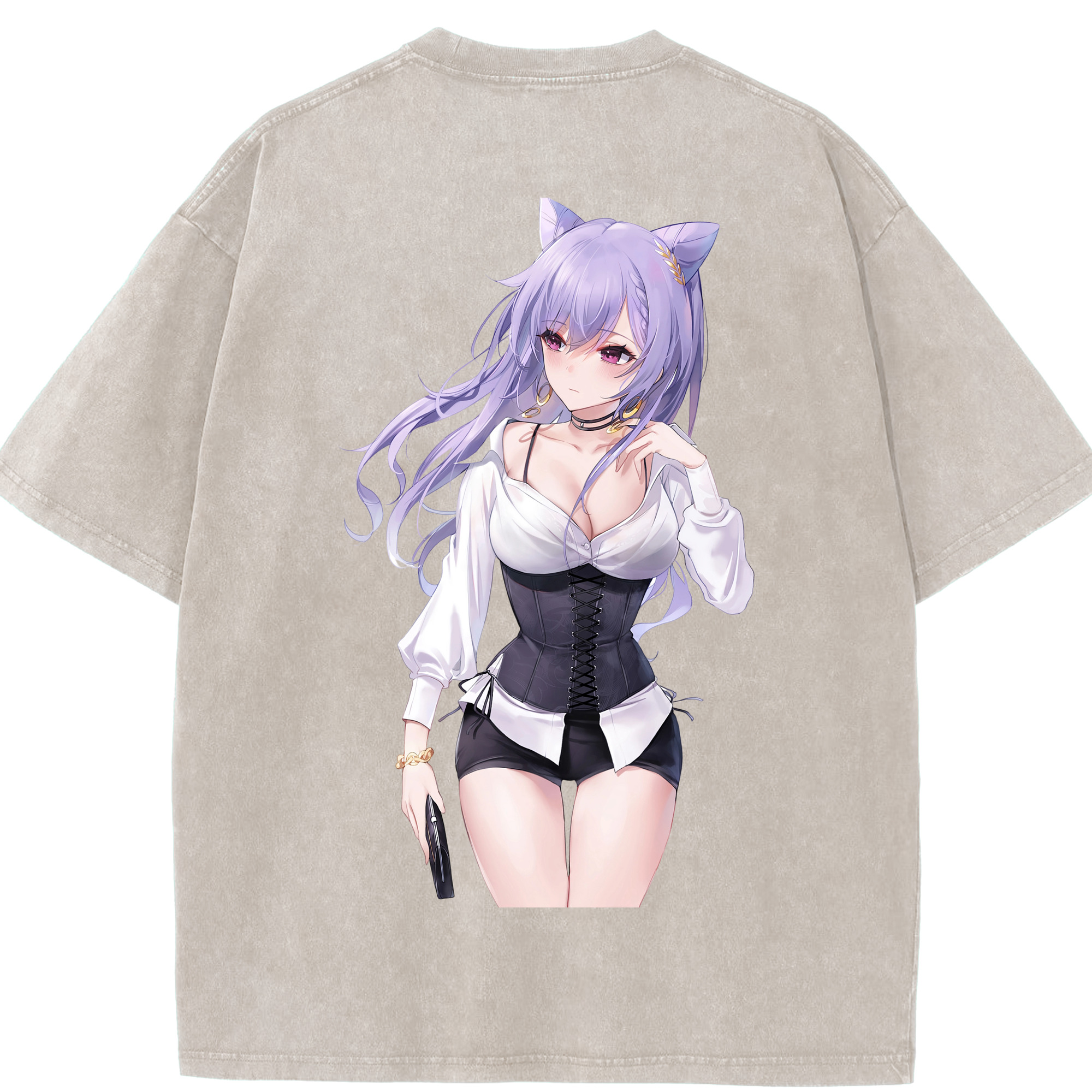 げんし神 刻晴 こくせい genshin Kokusei 綿100% ヴィンテージ風 半袖Tシャツ（背面プリント）