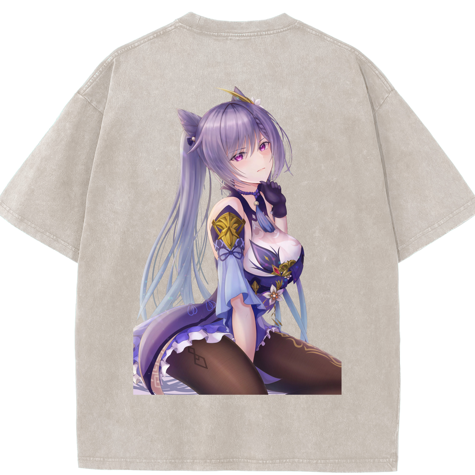 げんし神 刻晴 こくせい genshin Kokusei 綿100% ヴィンテージ風 半袖Tシャツ（背面プリント）