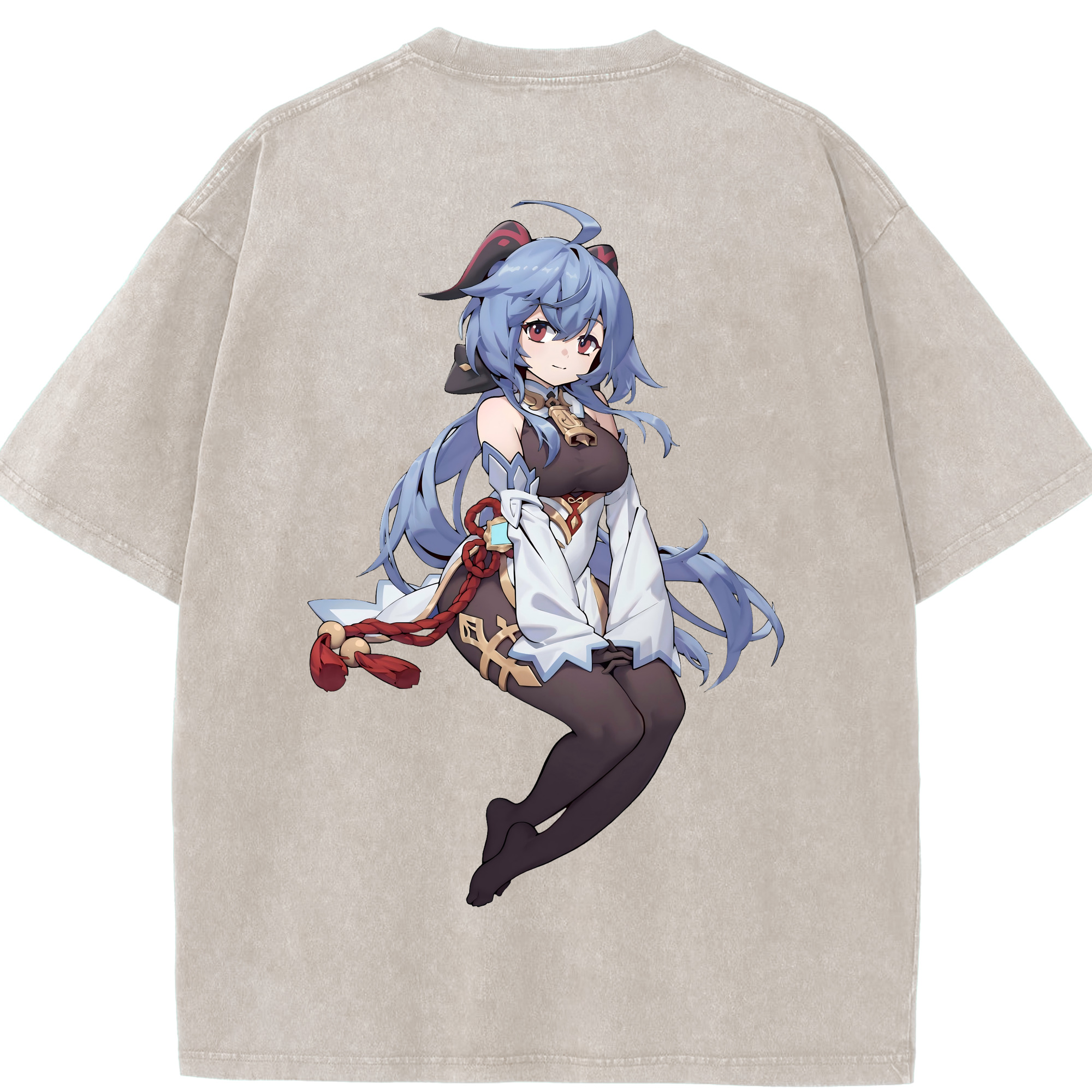 げんし神 甘雨 かんう genshin Ganyu 綿100% ヴィンテージ風 半袖Tシャツ（背面プリント）