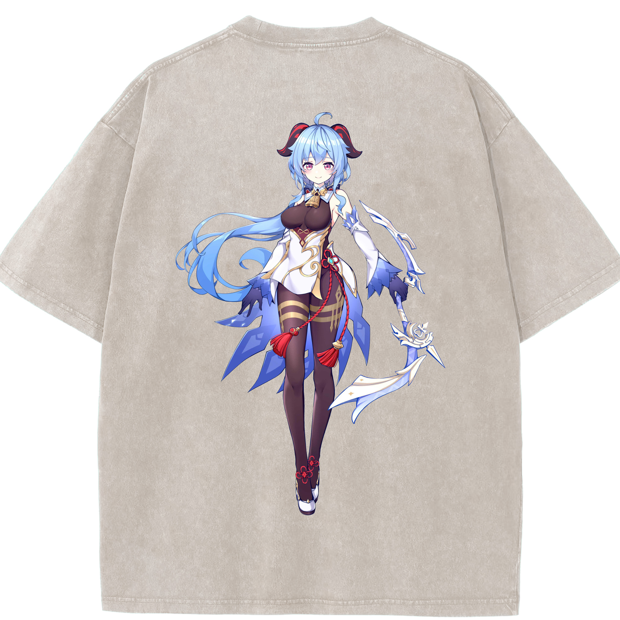 げんし神 甘雨 かんう genshin Ganyu 綿100% ヴィンテージ風 半袖Tシャツ（背面プリント）