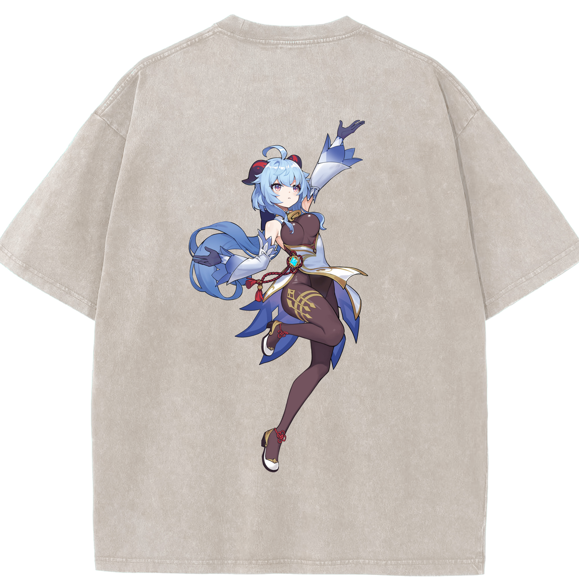 げんし神 甘雨 かんう genshin Ganyu 綿100% ヴィンテージ風 半袖Tシャツ（背面プリント）