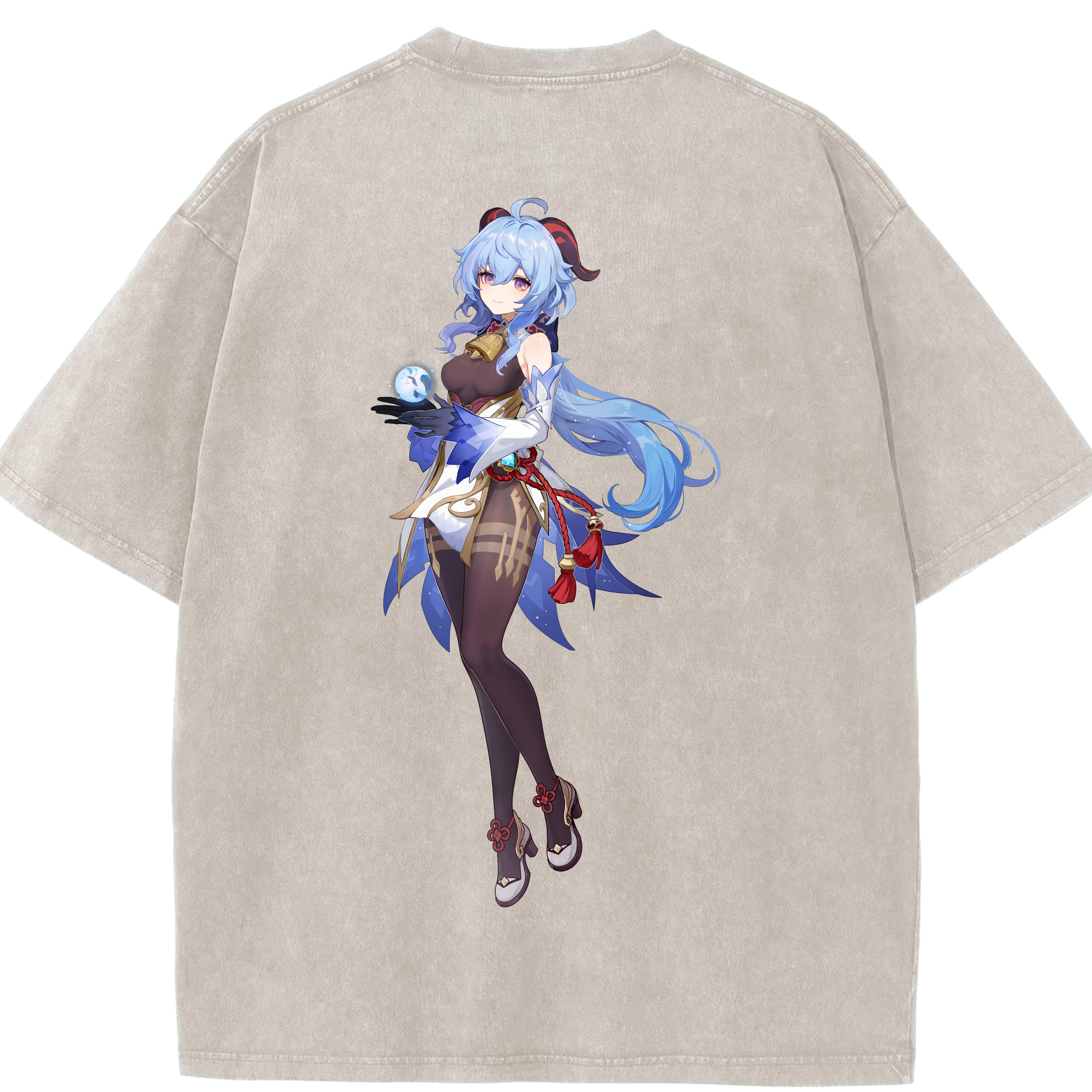 げんし神 甘雨 かんう genshin Ganyu 綿100% ヴィンテージ風 半袖Tシャツ（背面プリント）