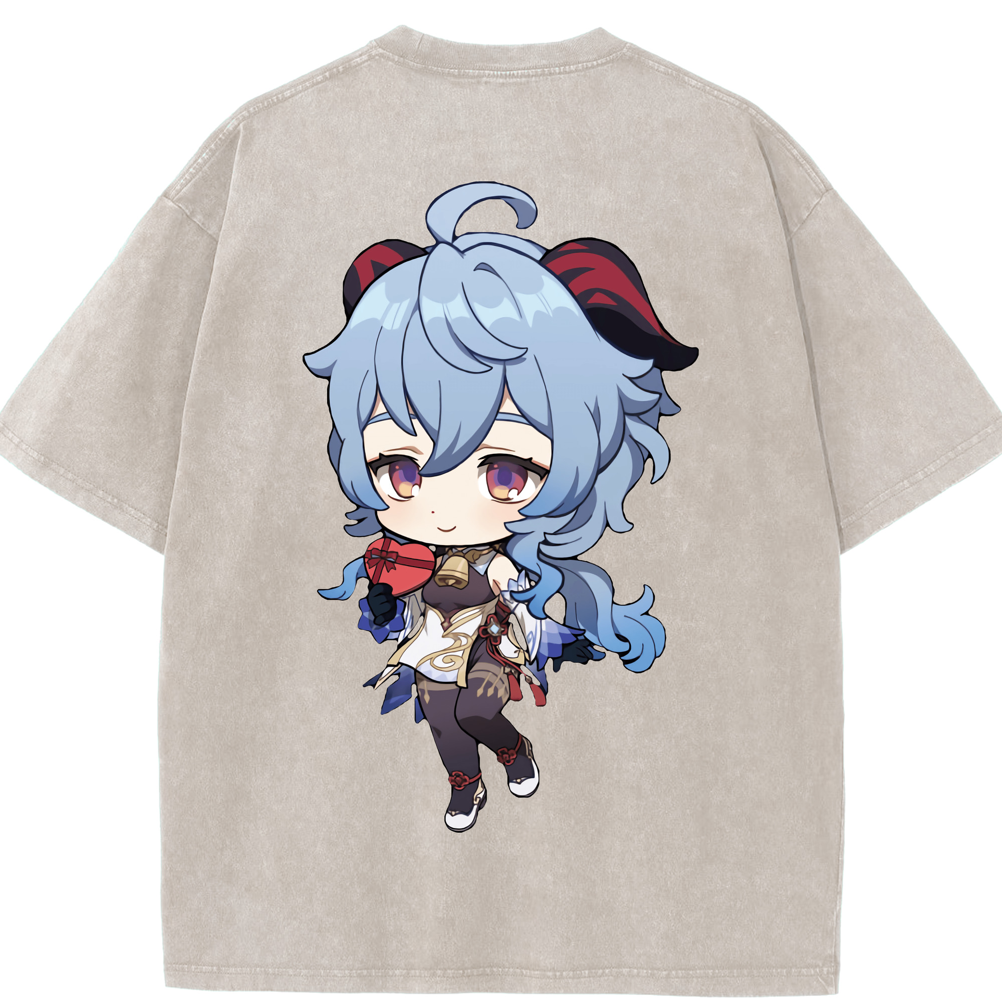 げんし神 甘雨 かんう genshin Ganyu 綿100% ヴィンテージ風 半袖Tシャツ（背面プリント）