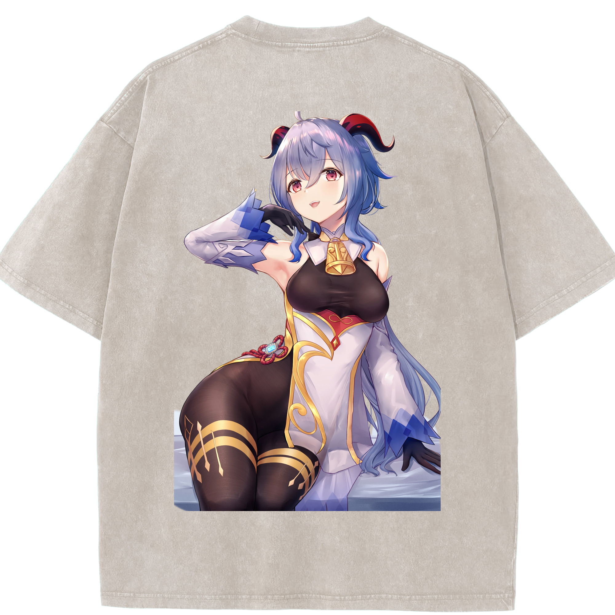 げんし神 甘雨 かんう genshin Ganyu 綿100% ヴィンテージ風 半袖Tシャツ（背面プリント）