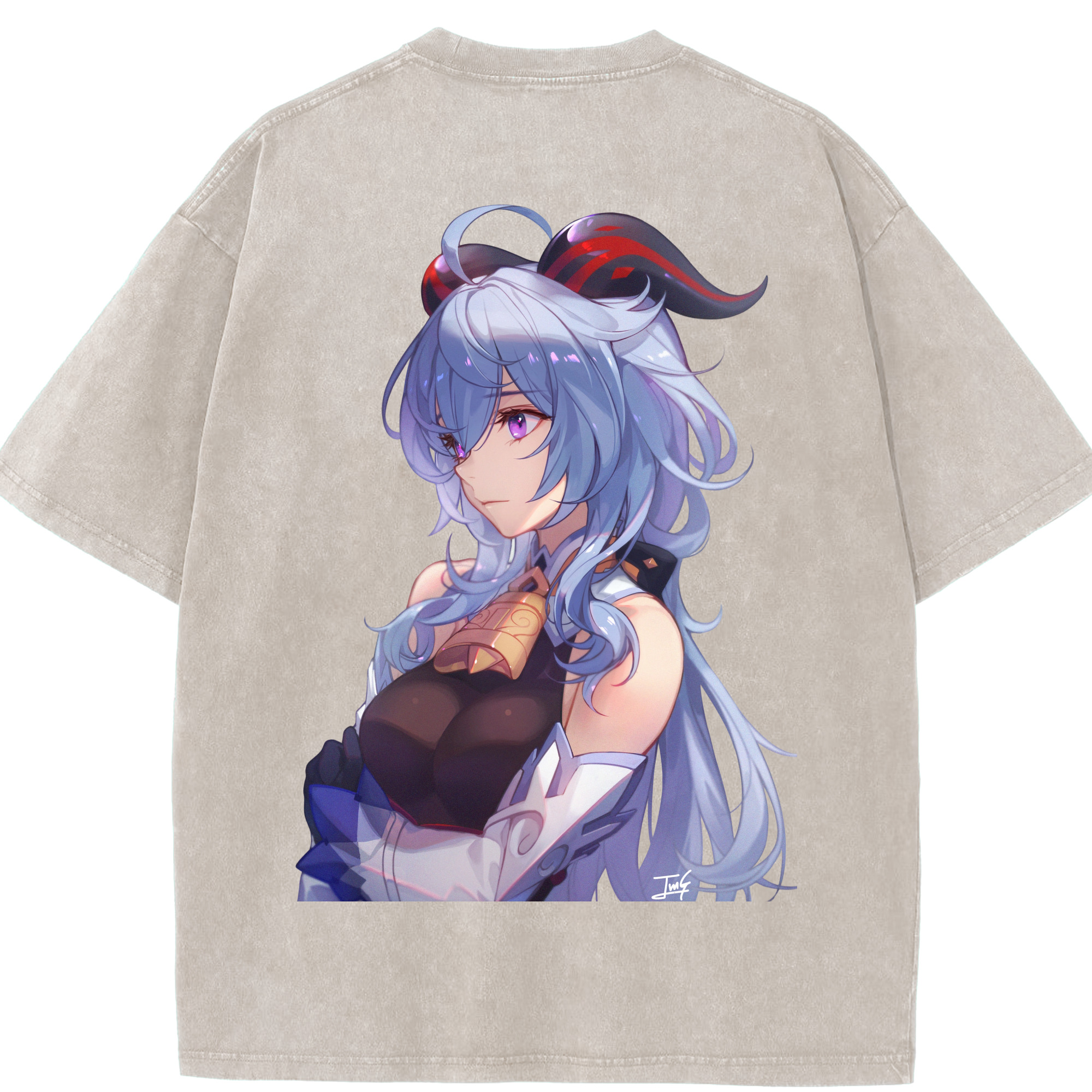 げんし神 甘雨 かんう genshin Ganyu 綿100% ヴィンテージ風 半袖Tシャツ（背面プリント）