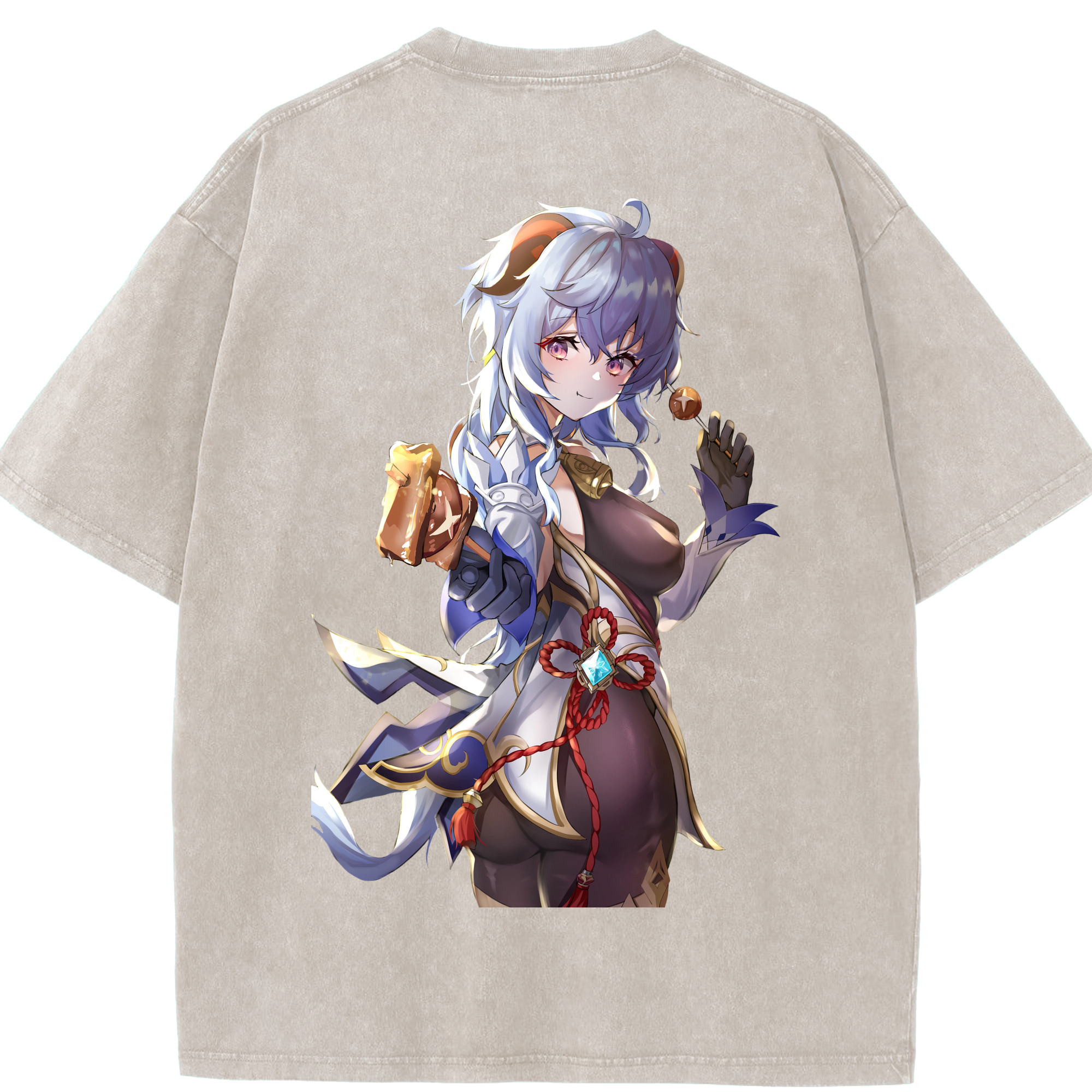 げんし神 甘雨 かんう genshin Ganyu 綿100% ヴィンテージ風 半袖Tシャツ（背面プリント）
