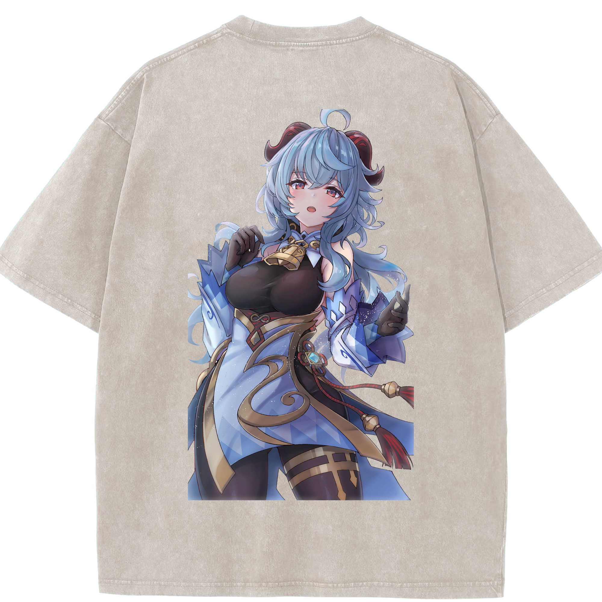 げんし神 甘雨 かんう genshin Ganyu 綿100% ヴィンテージ風 半袖Tシャツ（背面プリント）