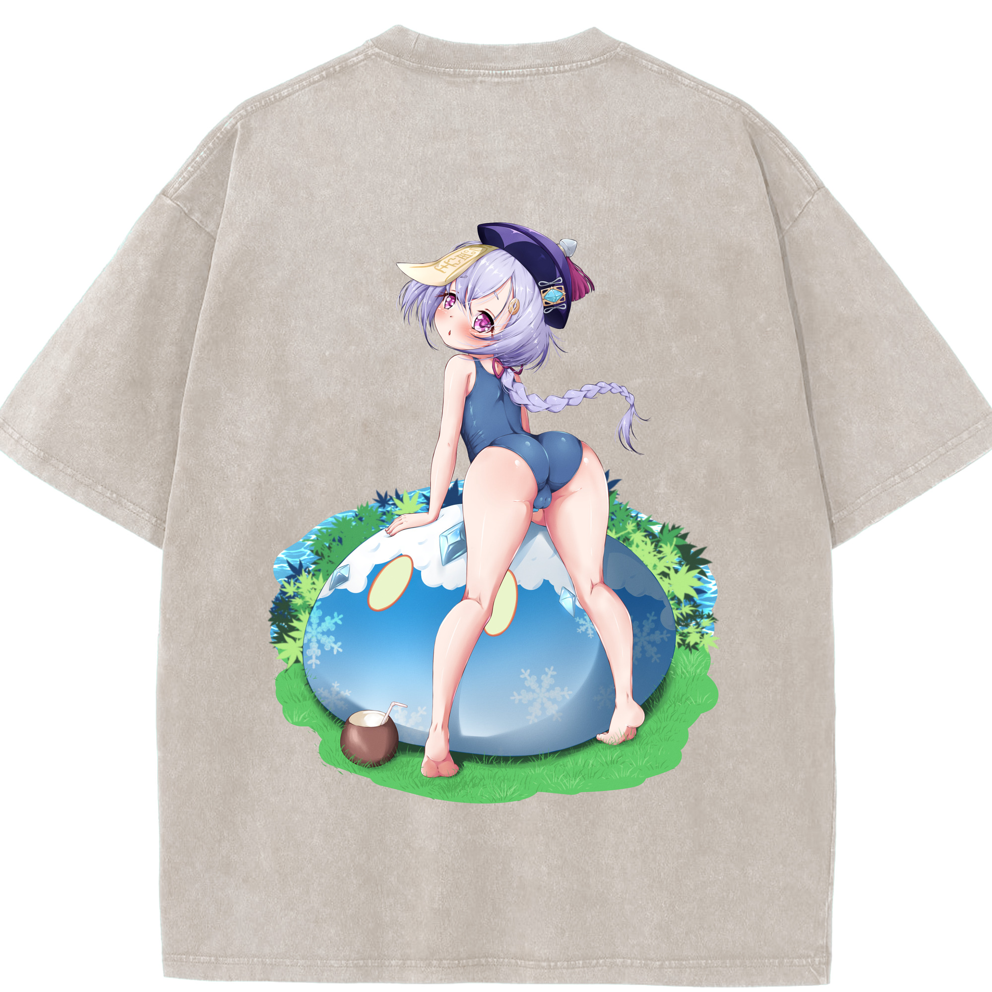 げんし神 七七 なな  genshin Nana 綿100% ヴィンテージ風 半袖Tシャツ（背面プリント）