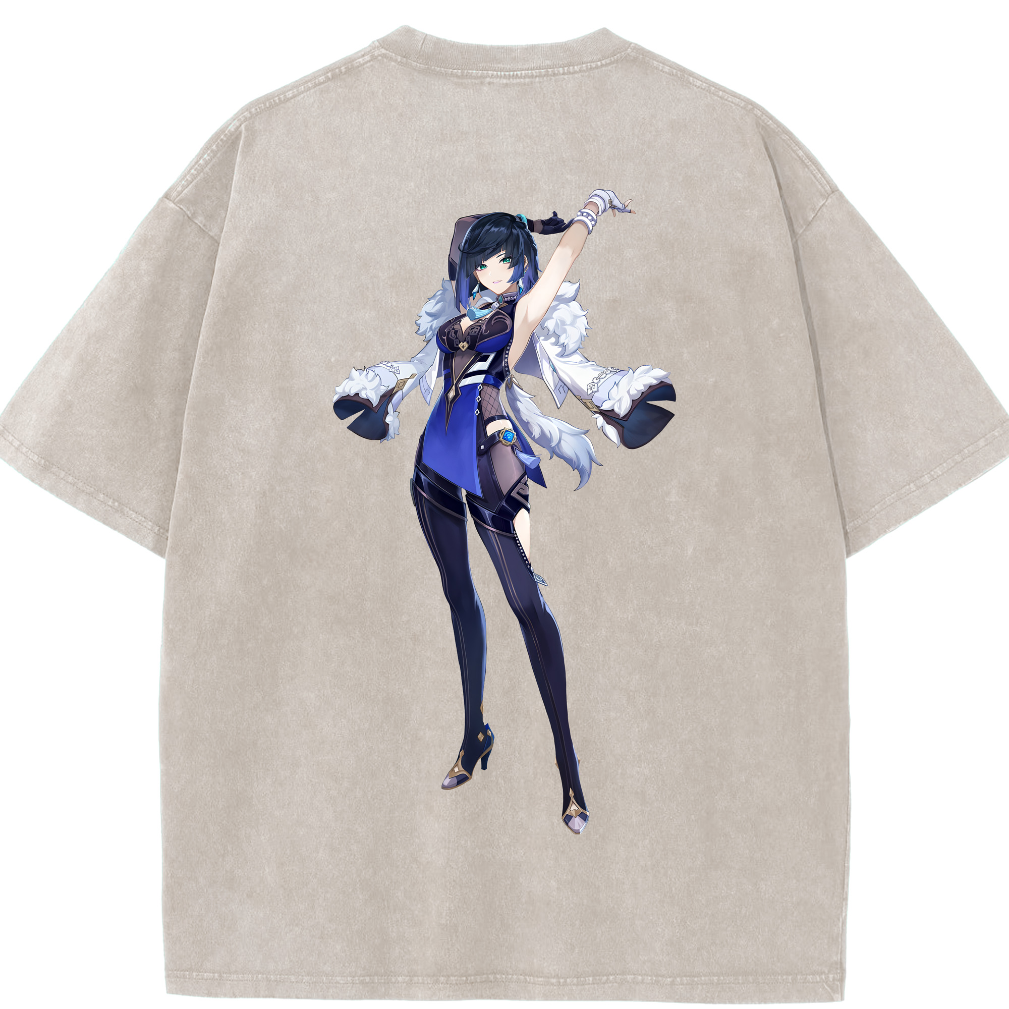 げんし神 夜兰 やらん genshin Yaran 綿100% ヴィンテージ風 半袖Tシャツ（背面プリント）