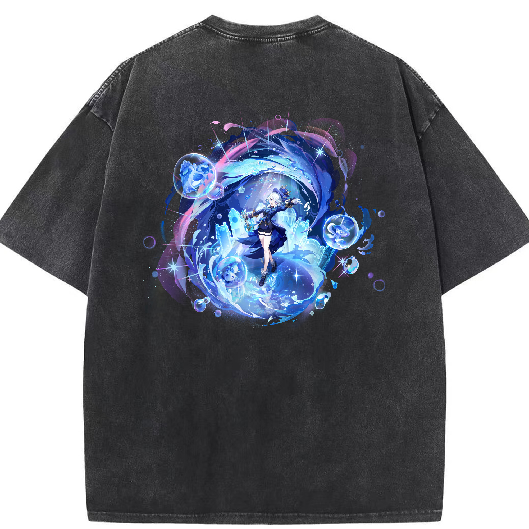 げんし神 フリーナ genshin Furina 綿100% ヴィンテージ風 半袖Tシャツ（背面プリント）