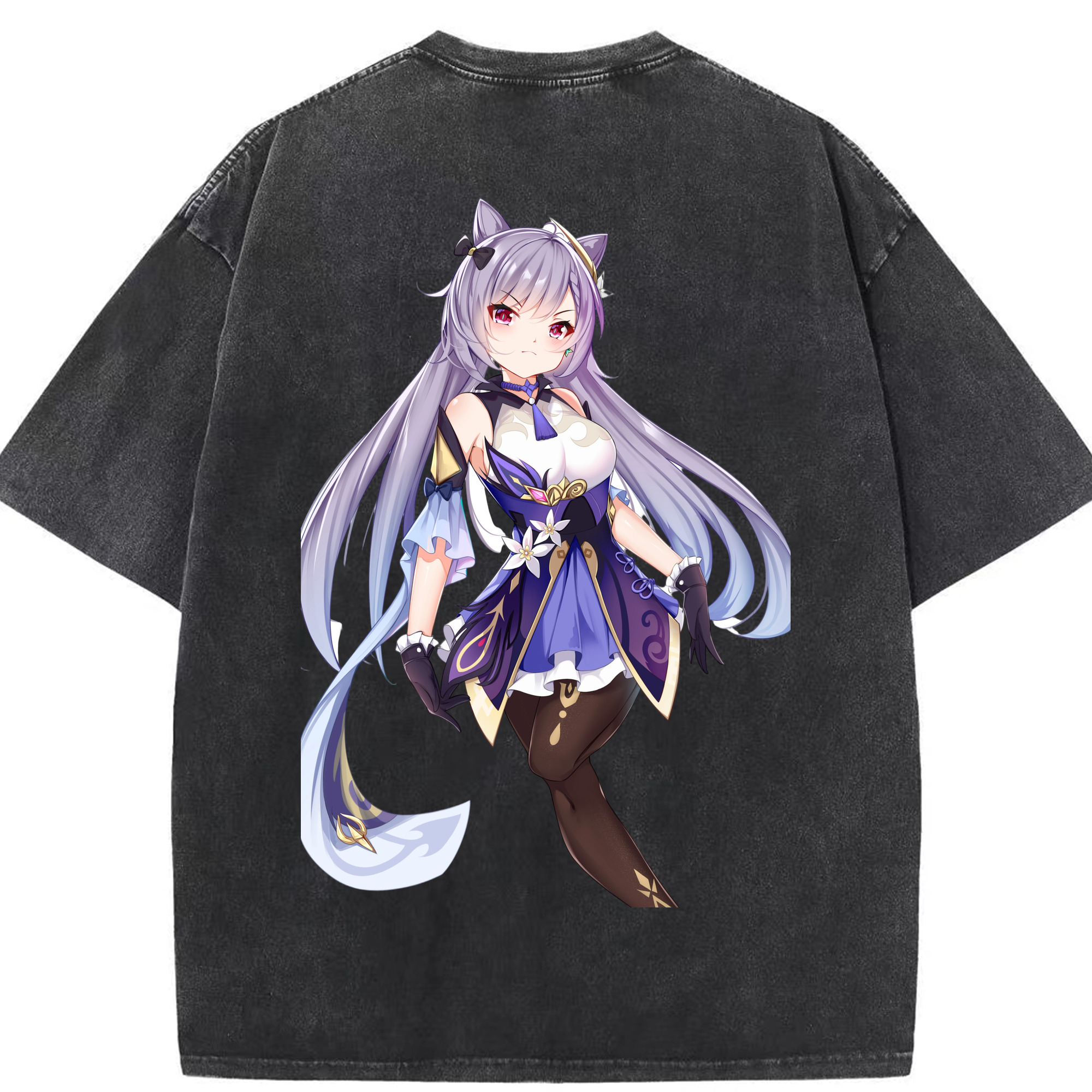 げんし神 刻晴 こくせい genshin Kokusei 綿100% ヴィンテージ風 半袖Tシャツ（背面プリント）