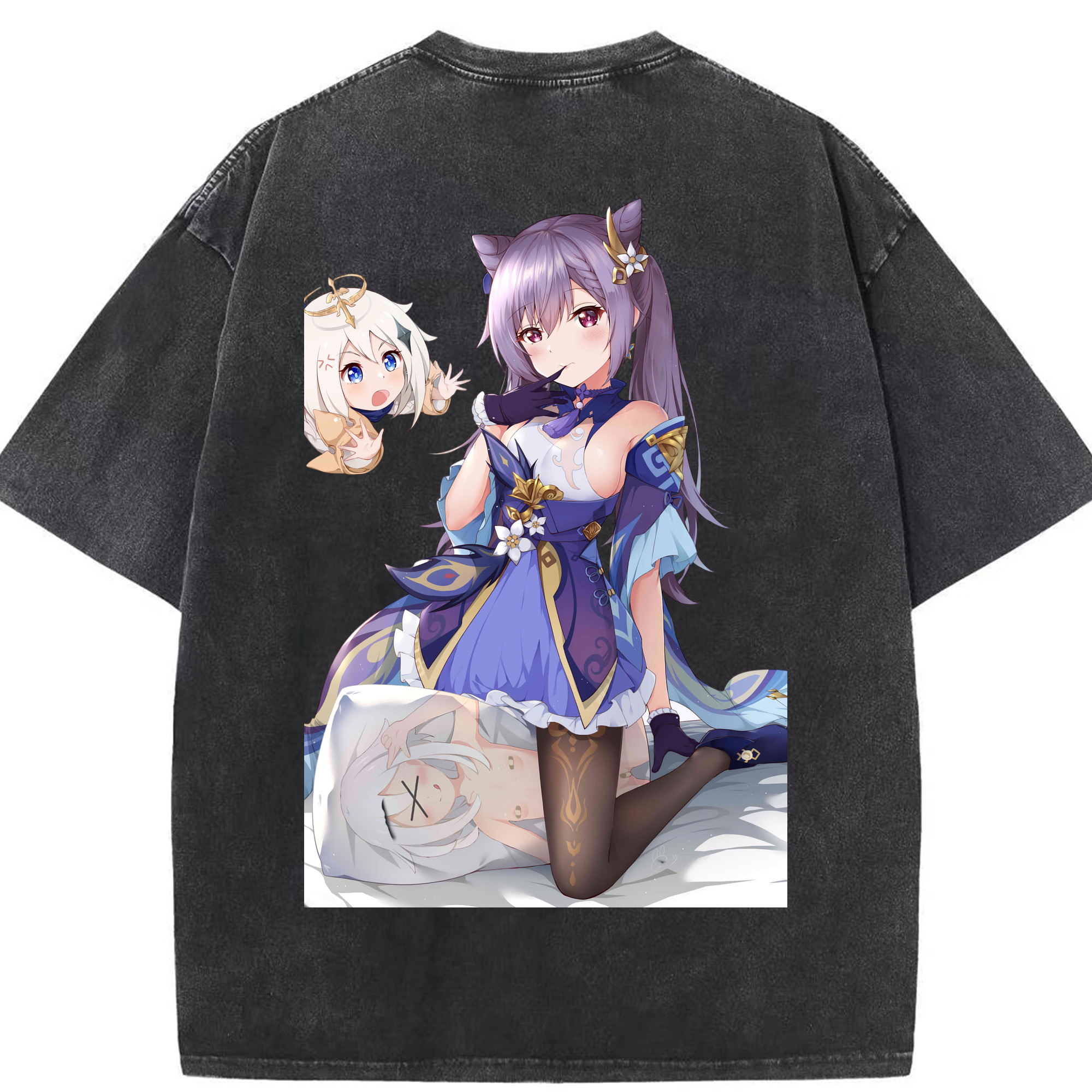 げんし神 刻晴 こくせい genshin Kokusei 綿100% ヴィンテージ風 半袖Tシャツ（背面プリント）