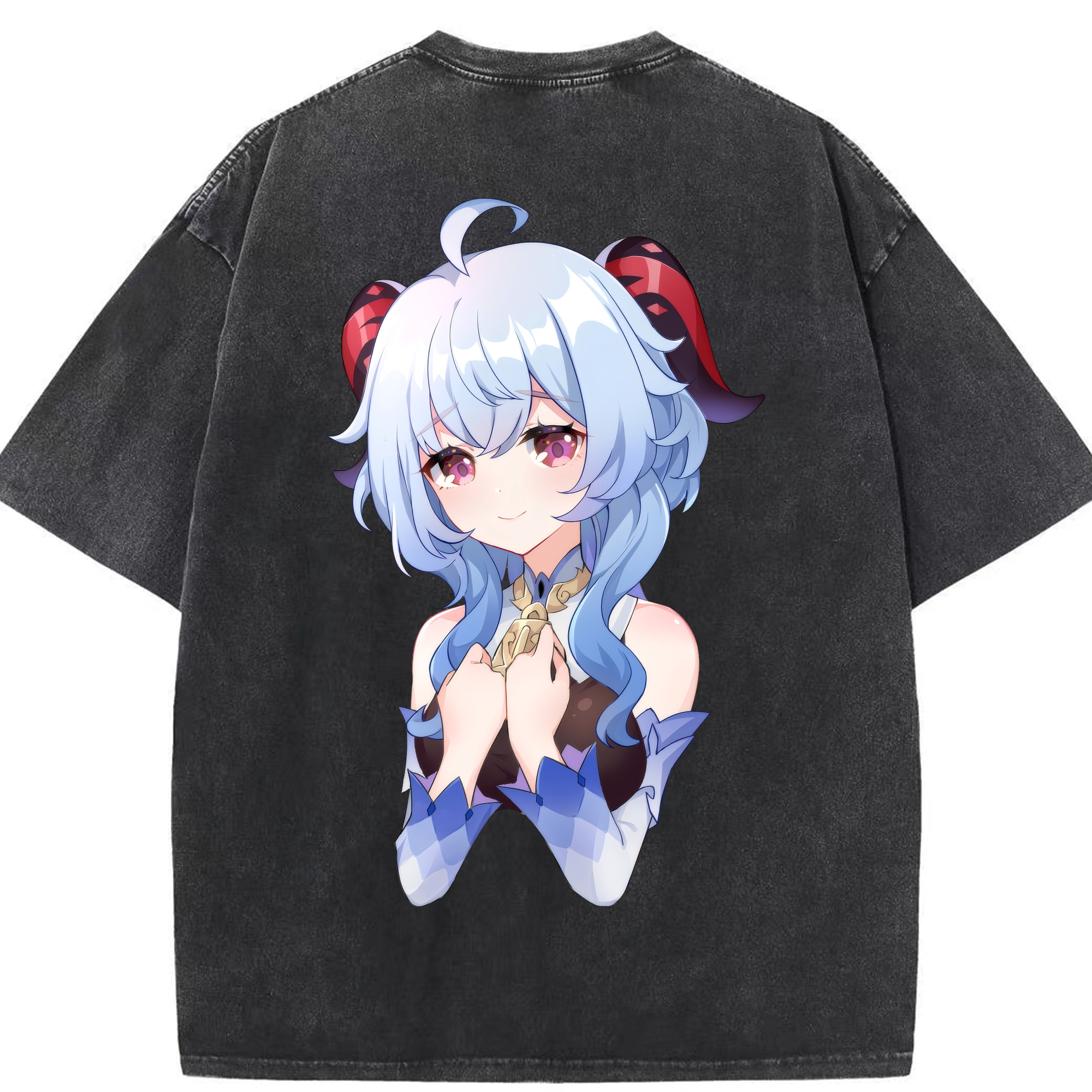 げんし神 甘雨 かんう genshin Ganyu 綿100% ヴィンテージ風 半袖Tシャツ（背面プリント）