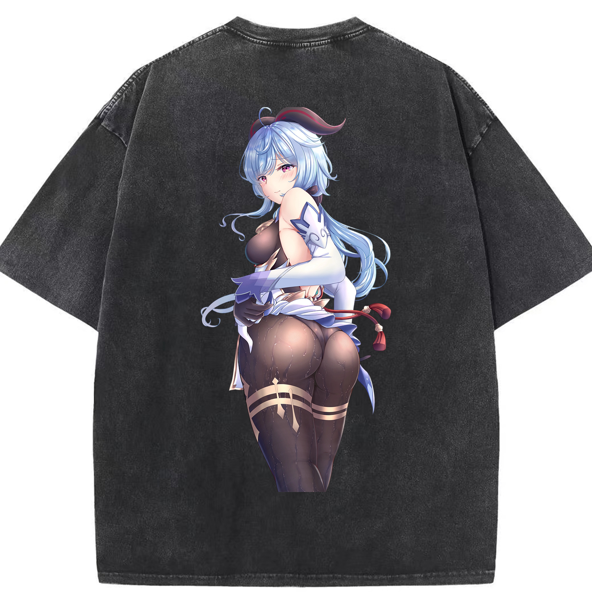 げんし神 甘雨 かんう genshin Ganyu 綿100% ヴィンテージ風 半袖Tシャツ（背面プリント）