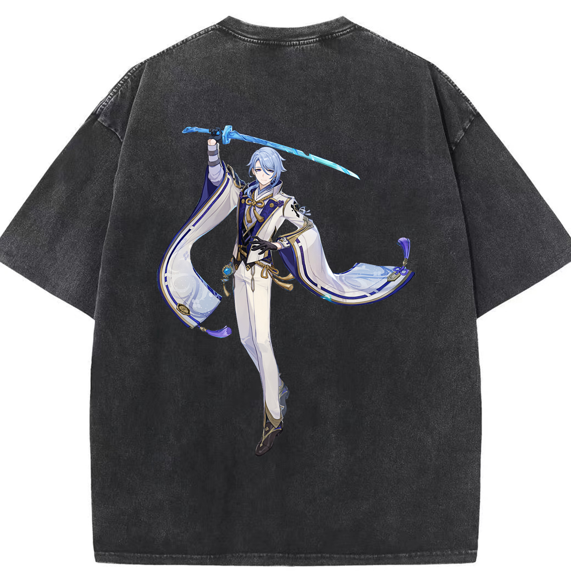げんし神 神里綾人 かみさとあやと genshin Kamisato Ayato 綿100% ヴィンテージ風 半袖Tシャツ（背面プリント）