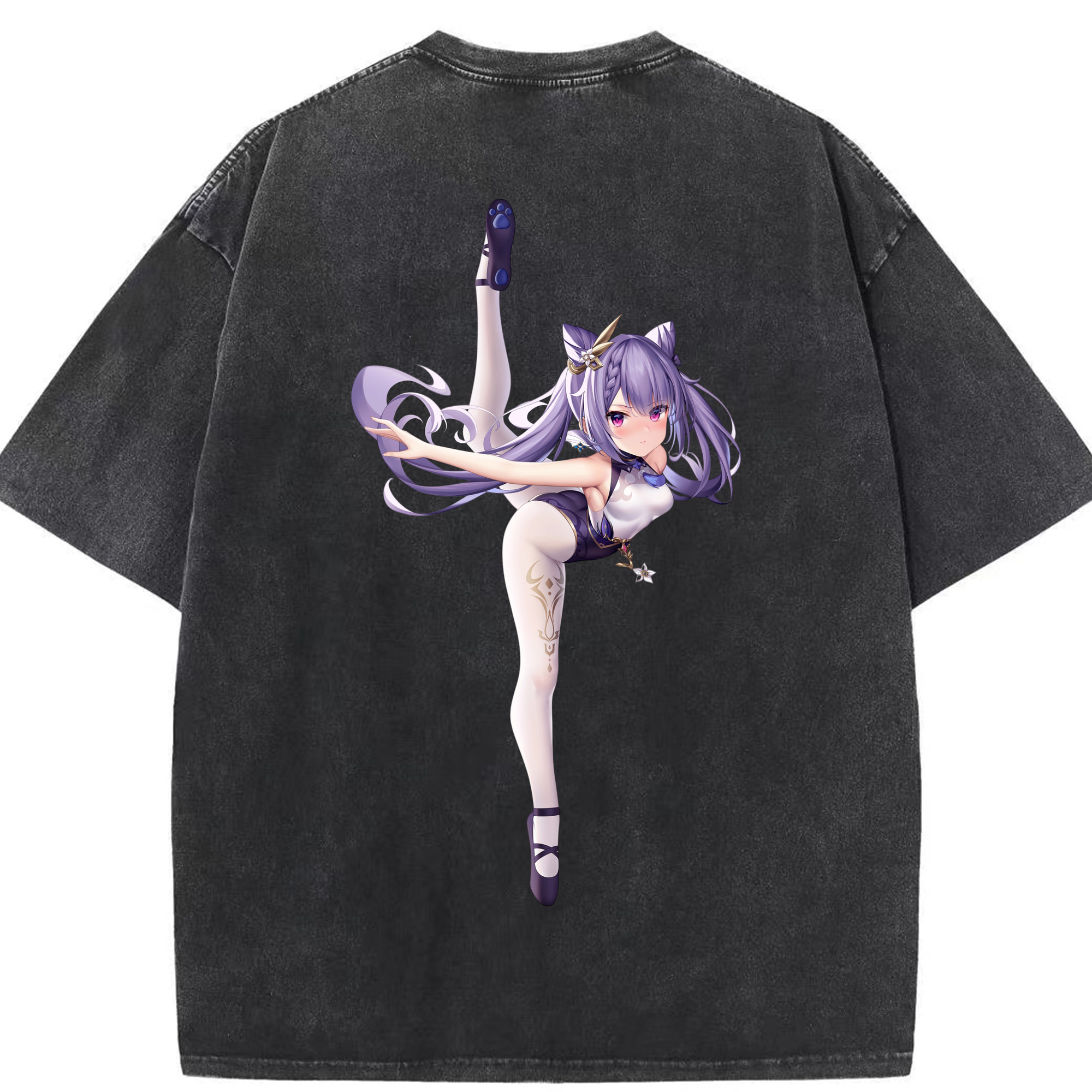 げんし神 刻晴 こくせい genshin Kokusei 綿100% ヴィンテージ風 半袖Tシャツ（背面プリント）