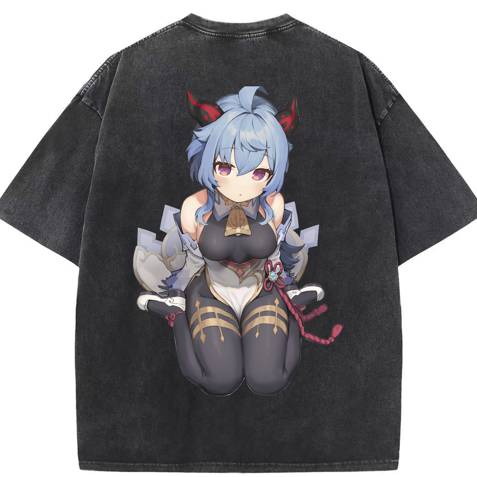 げんし神 甘雨 かんう genshin Ganyu 綿100% ヴィンテージ風 半袖Tシャツ（背面プリント）